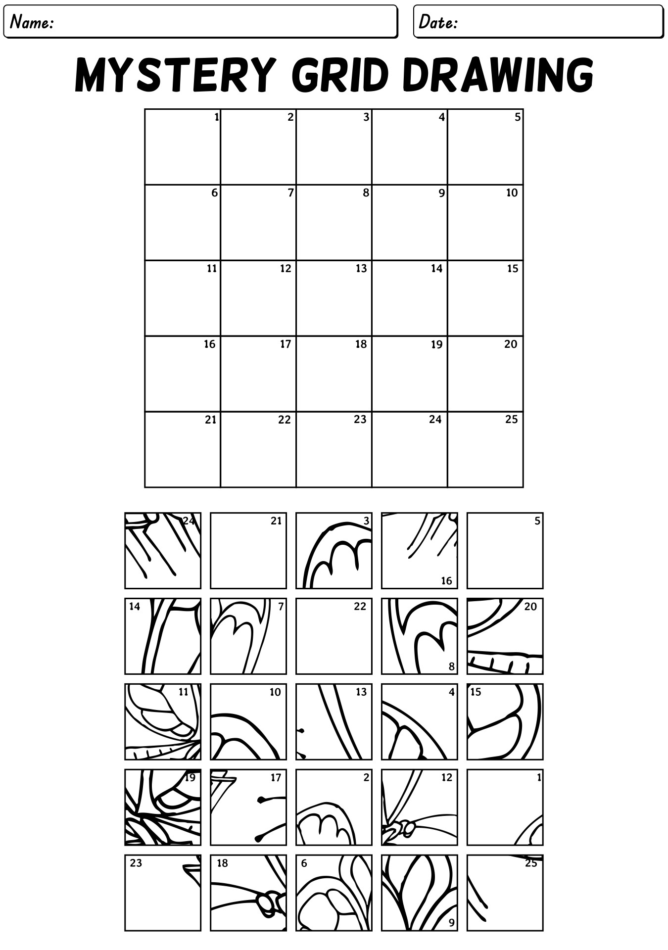 Printable Art Worksheets: Mystery Grid Drawing