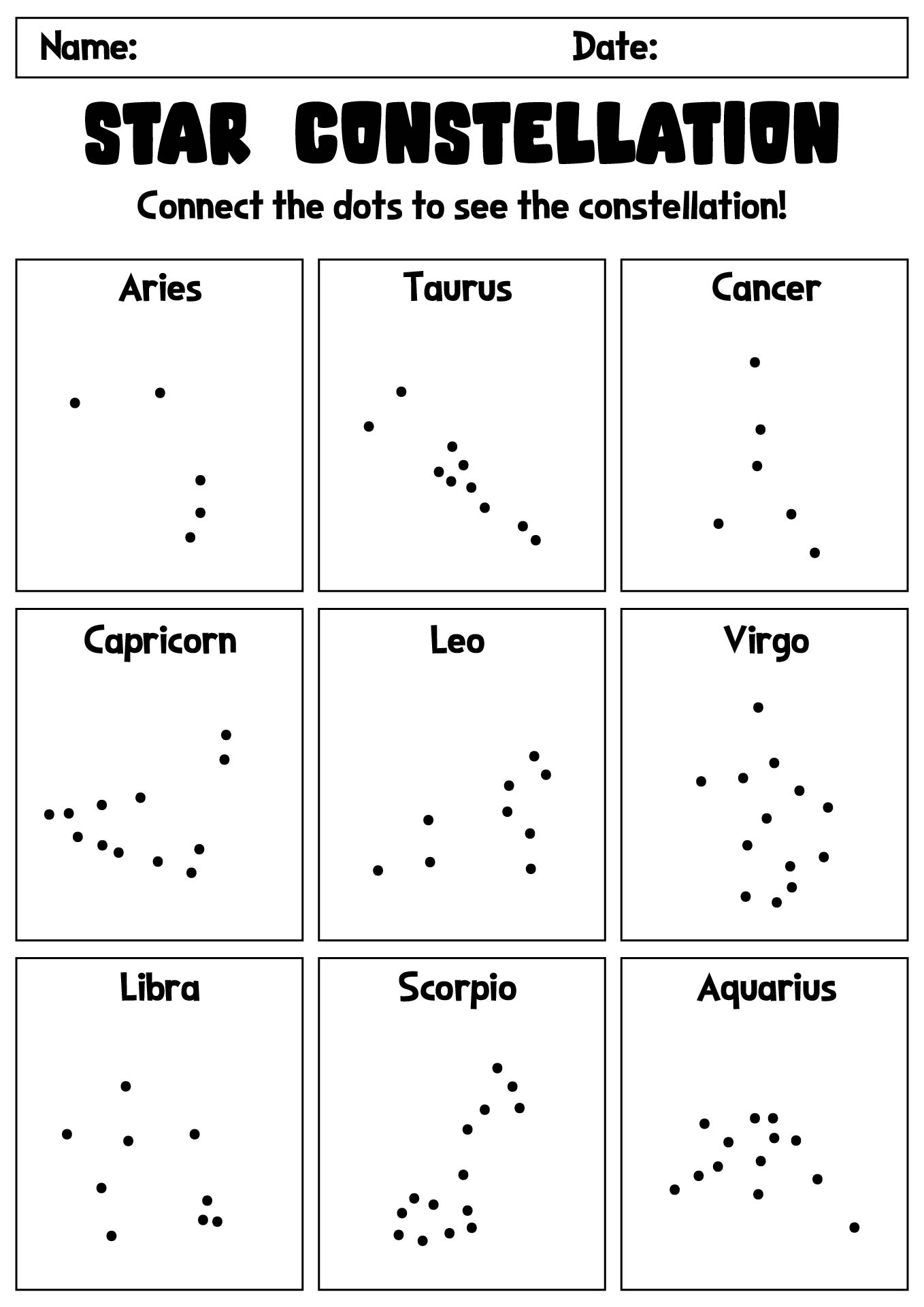 Printable Constellation Connect the Dots