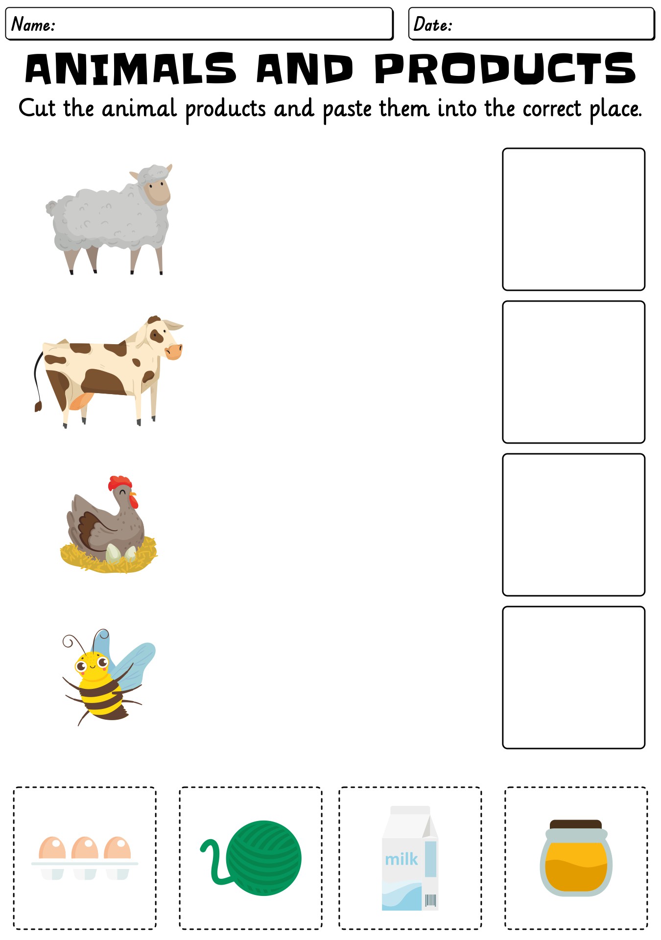 Printable Farm Animal Products Worksheet