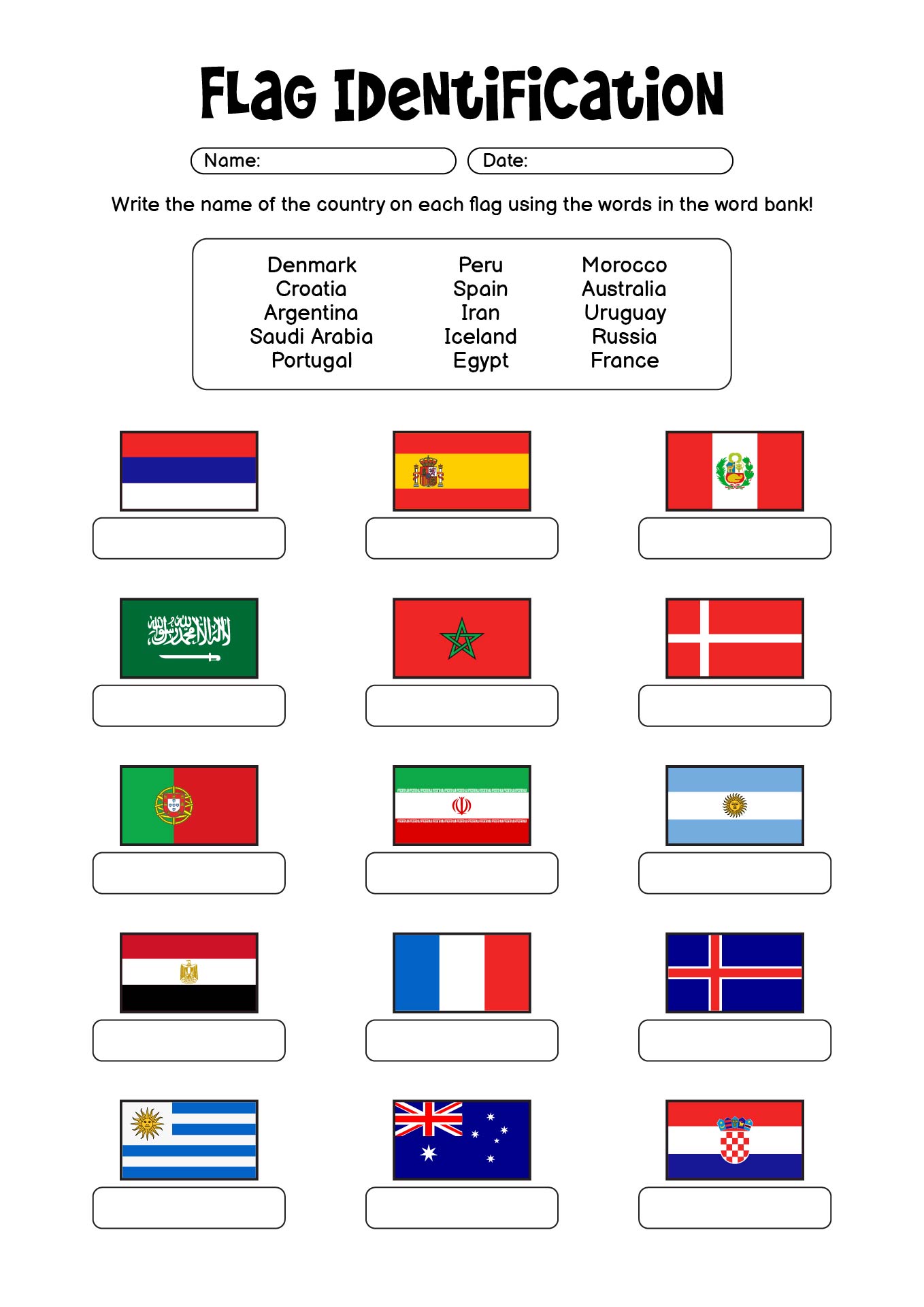 Printable Flag Identification Worksheet