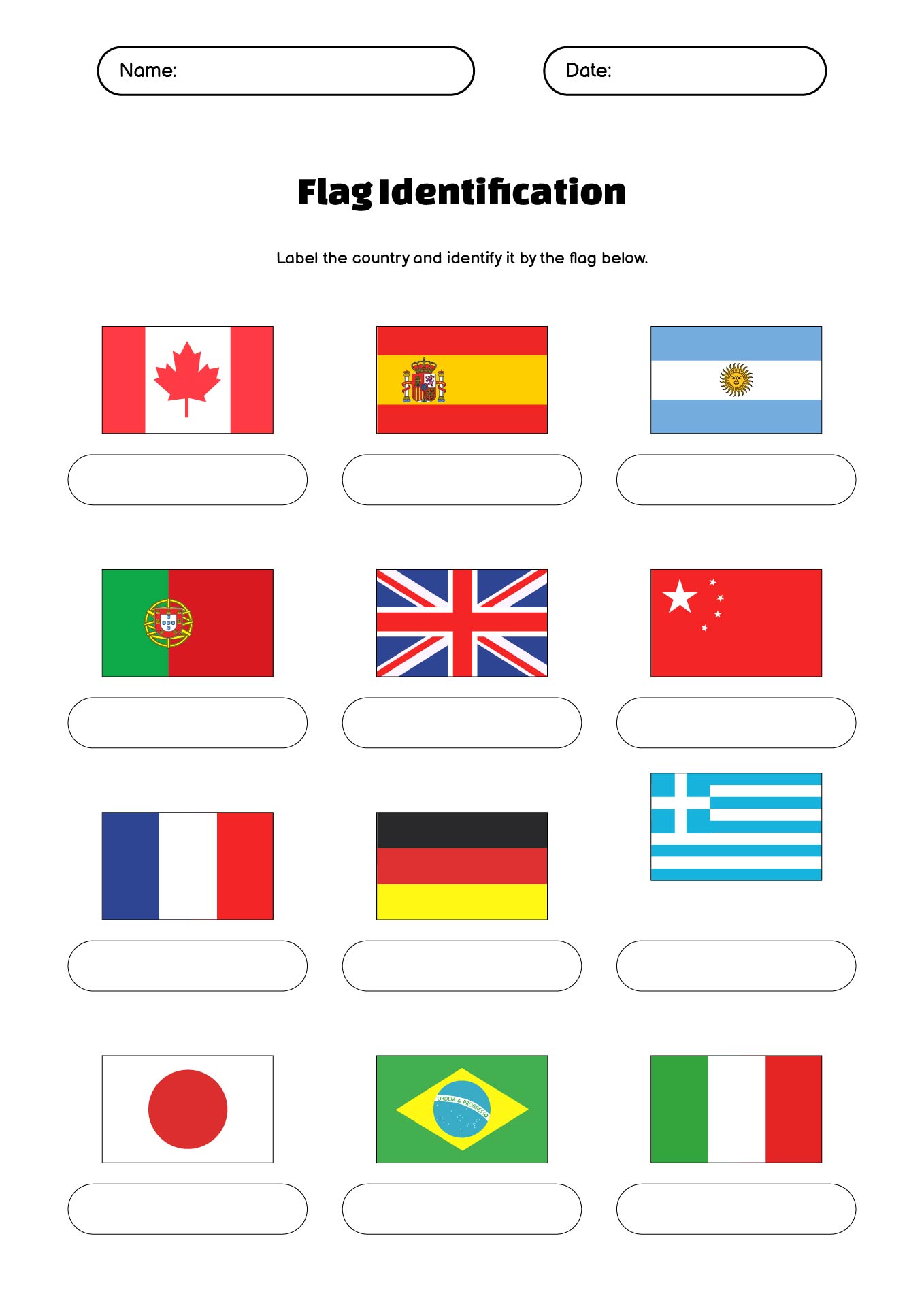 Printable Flag Identification Worksheet