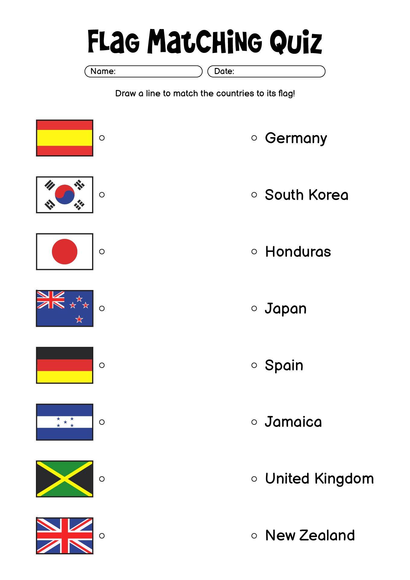 Printable Flag Quiz Worksheet