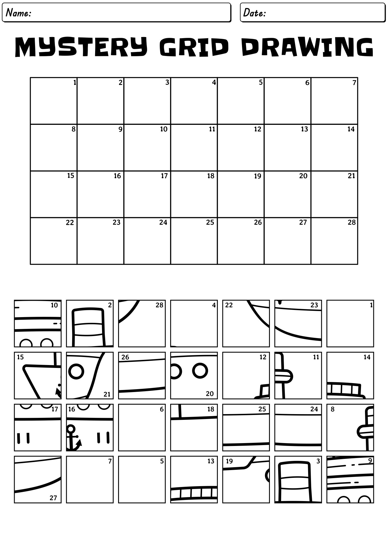 Printable Grid Art Mystery Drawing Sheets