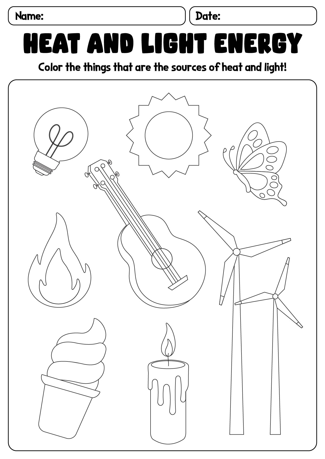 Printable Heat and Light Energy Worksheets