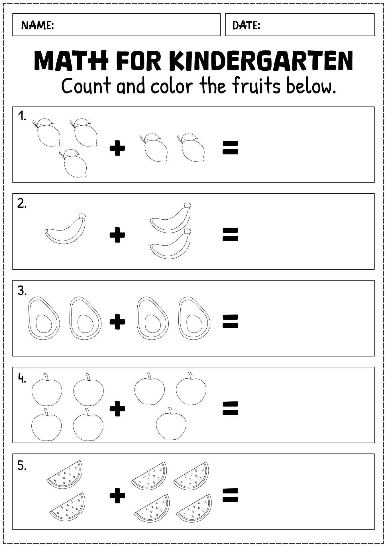 Printable Math Worksheets for Kindergarten