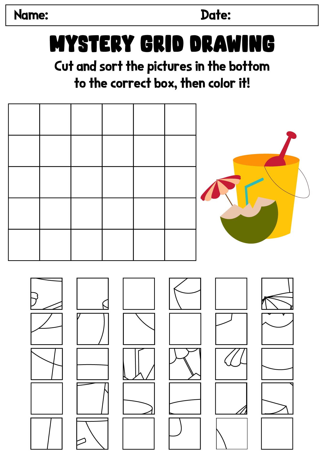 Printable Mystery Grid Drawing Sheets for Kids