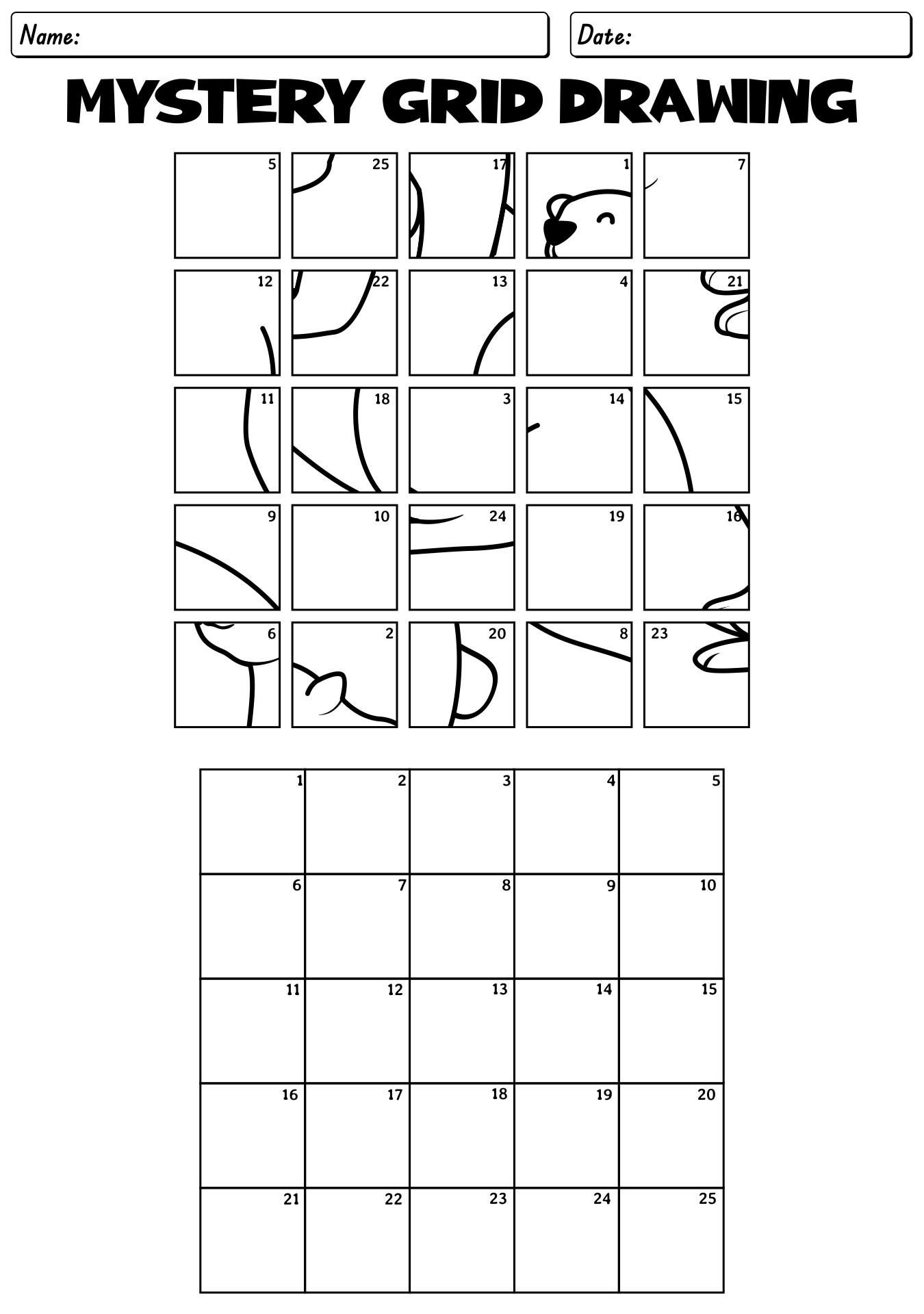 Printable Mystery Grid Drawing Worksheets For Art Class