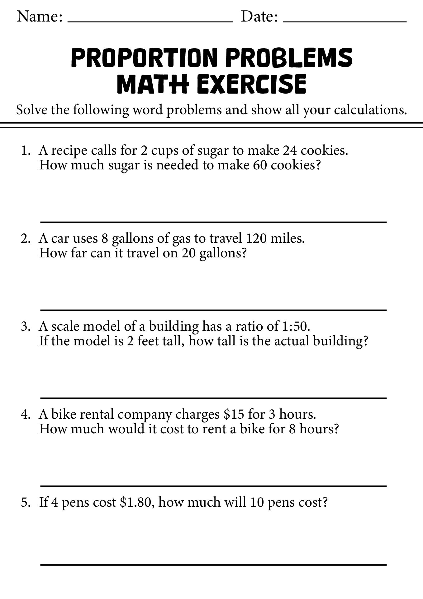 Proportion Problems Math Exercise