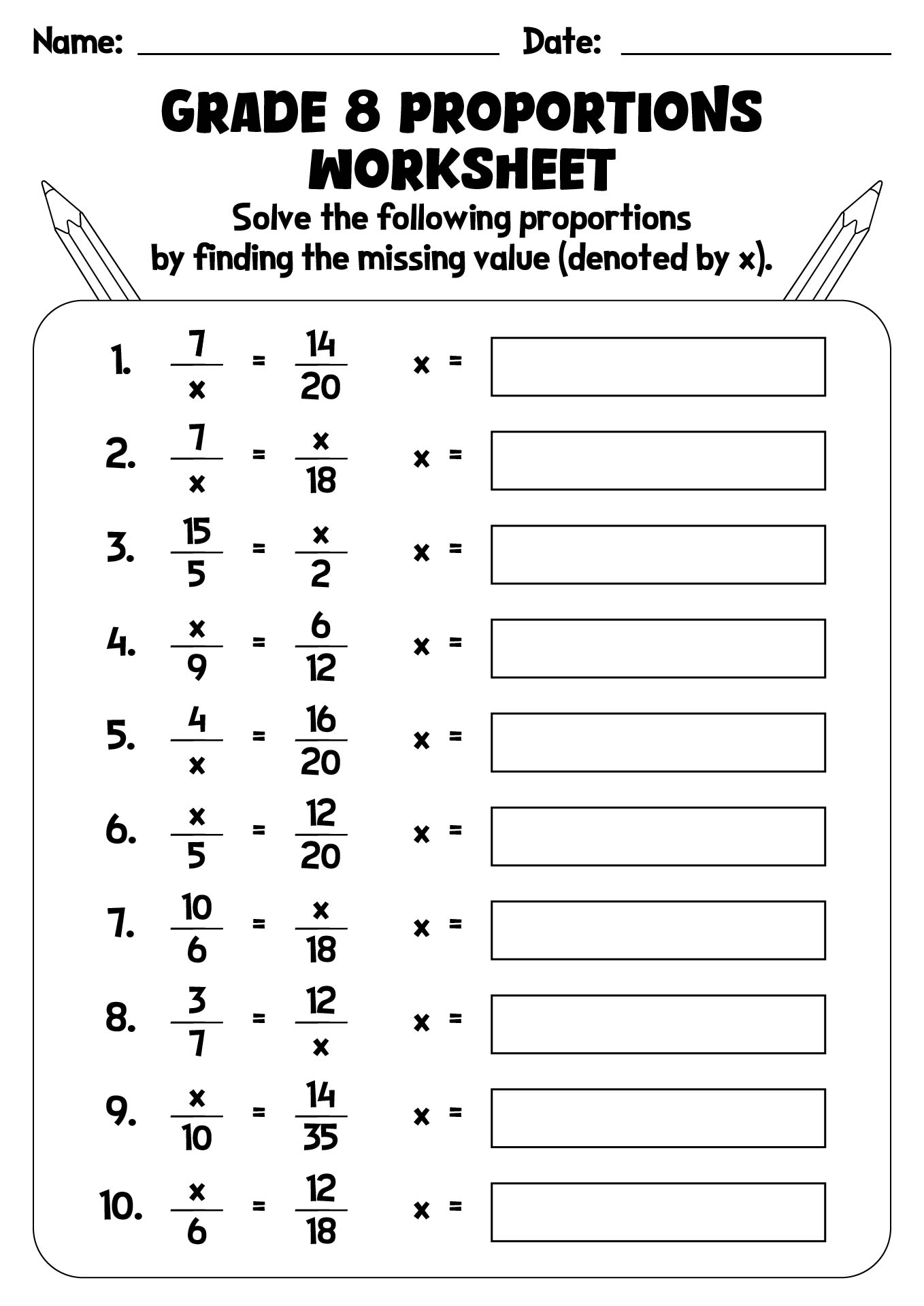 Proportions for Grade 8 Students Worksheet