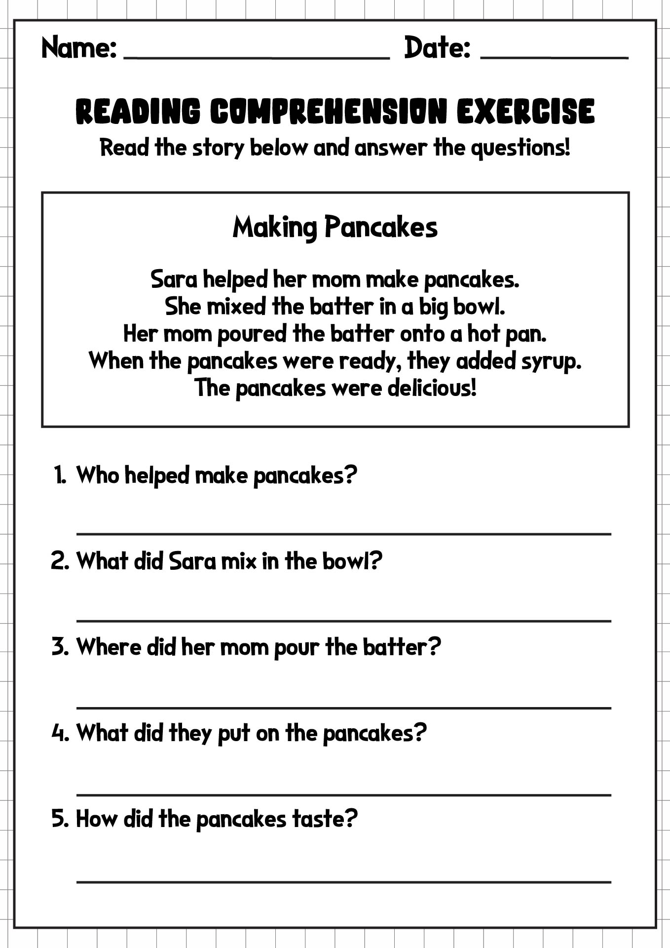 Reading Comprehension Exercises for 1st Graders