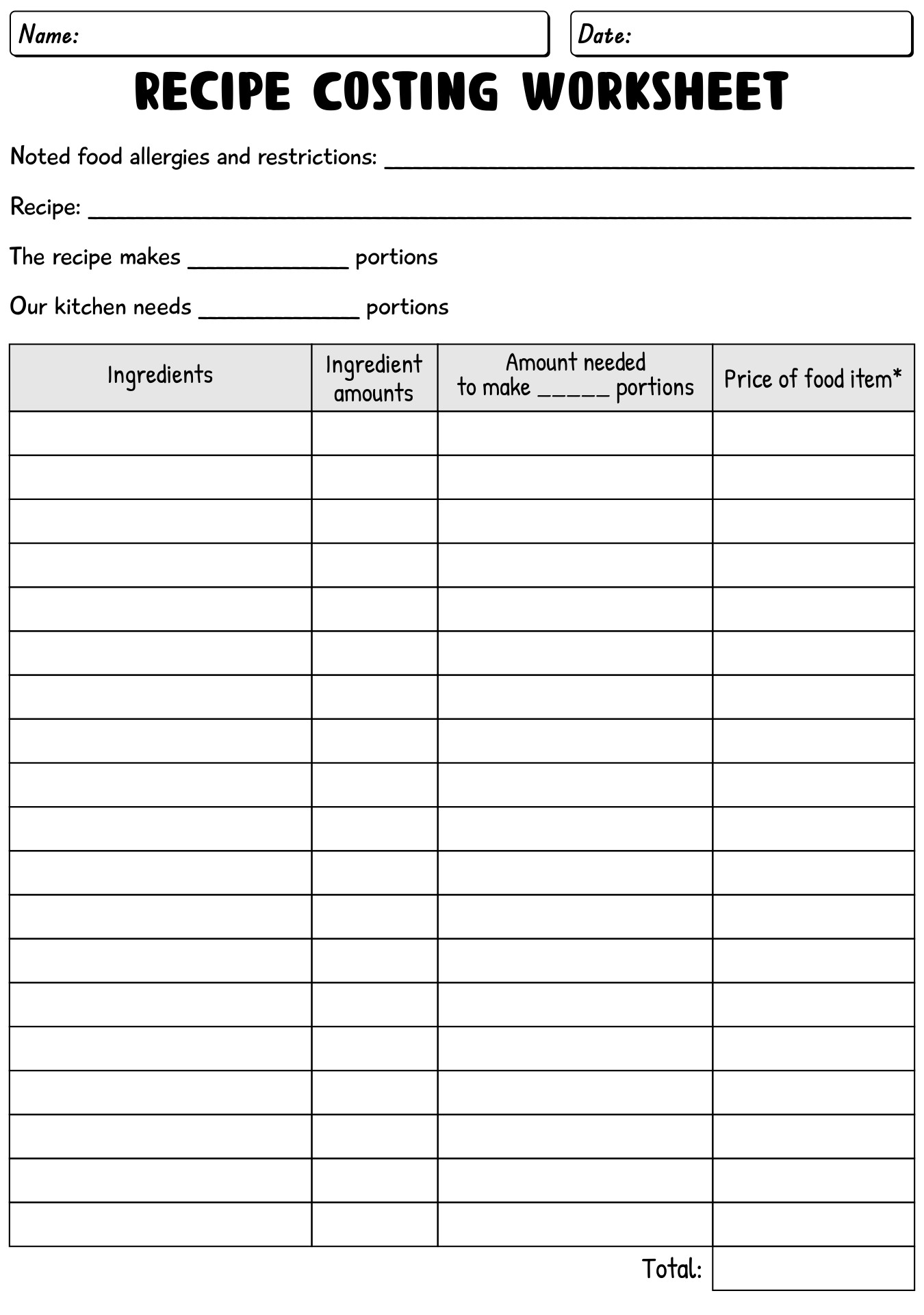 Recipe Cost Calculator For Chefs