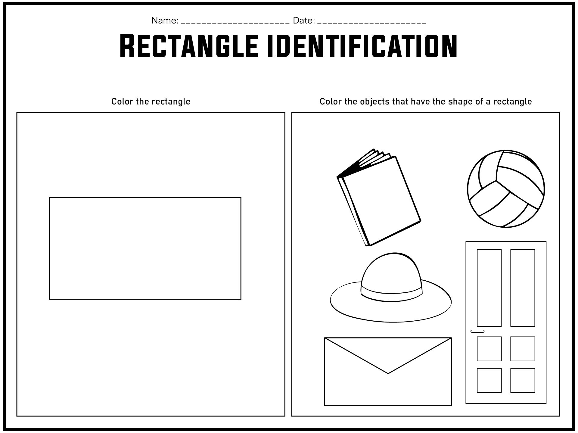 Rectangle identification worksheets for kindergarten