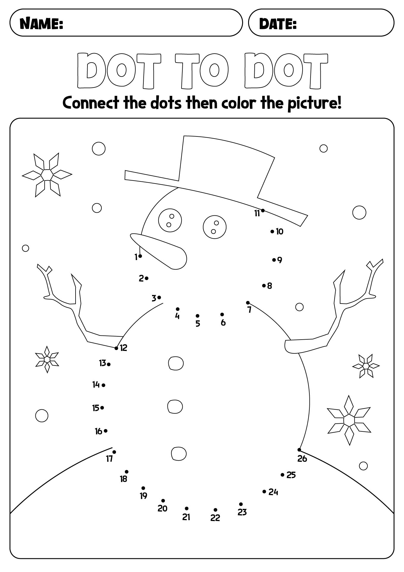 Seasonal Dot to Dot Worksheet for Kids