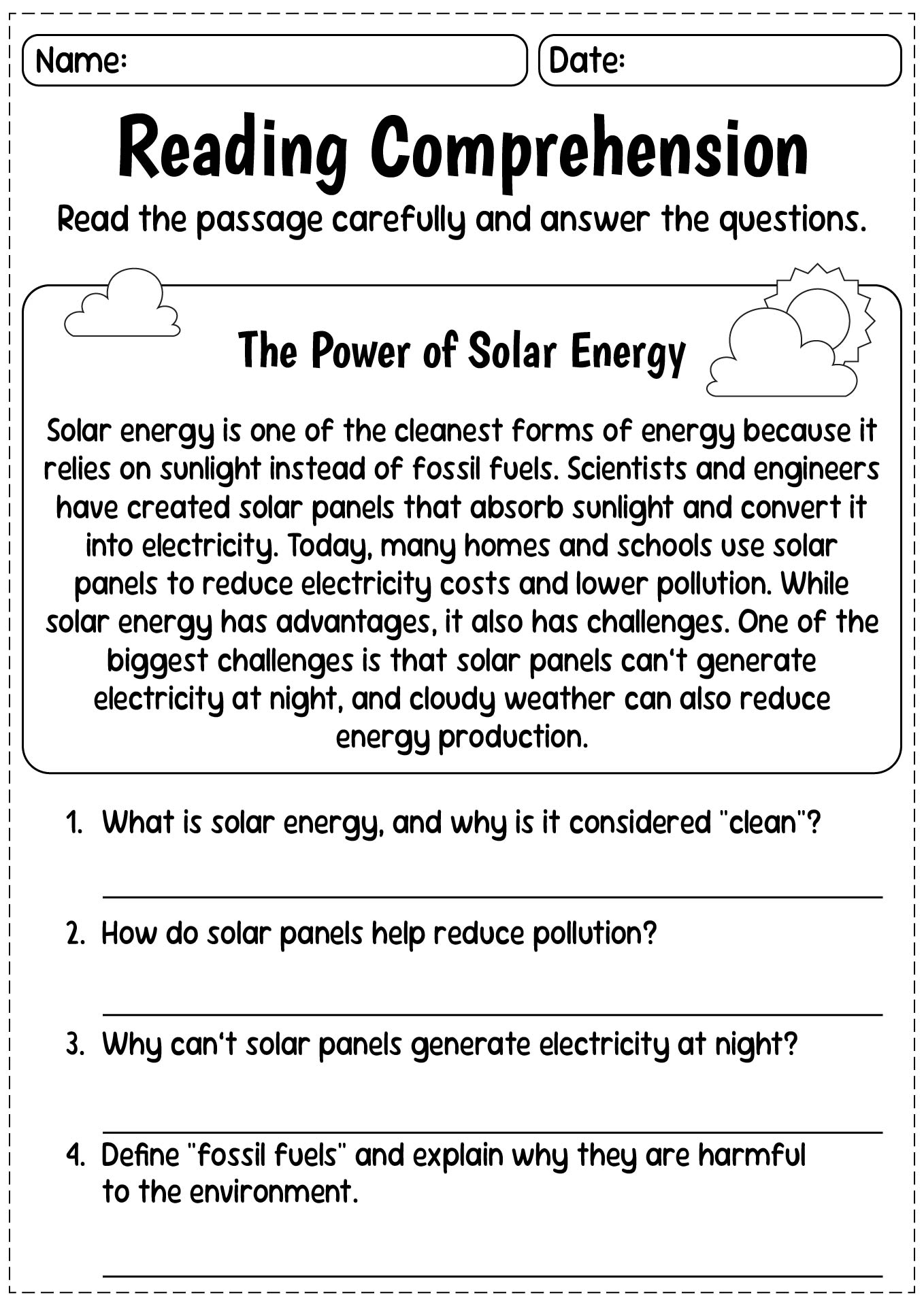 Seventh Grade Reading Comprehension Homework Worksheets