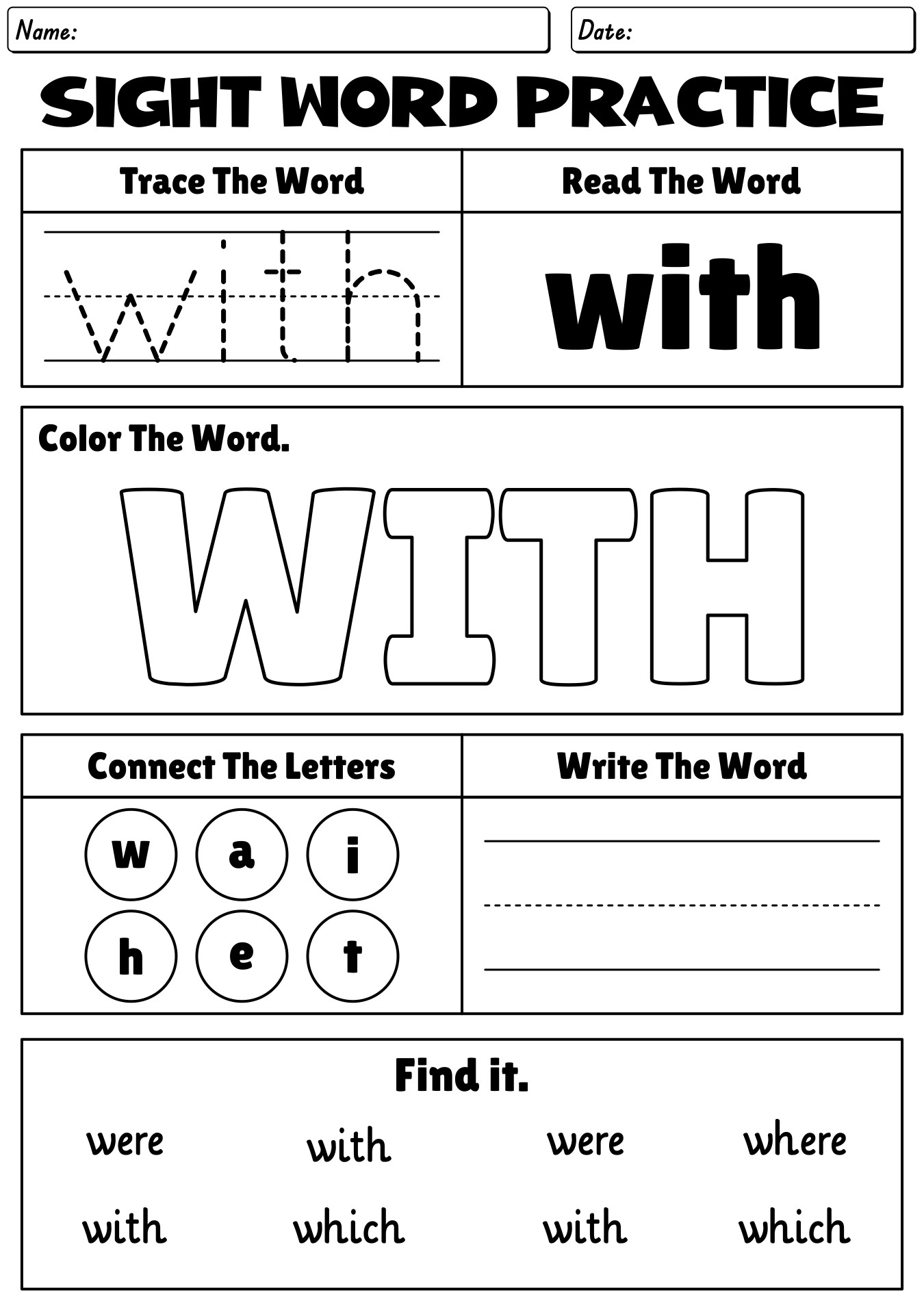 Sight Words Practice Sheets For Kindergarten