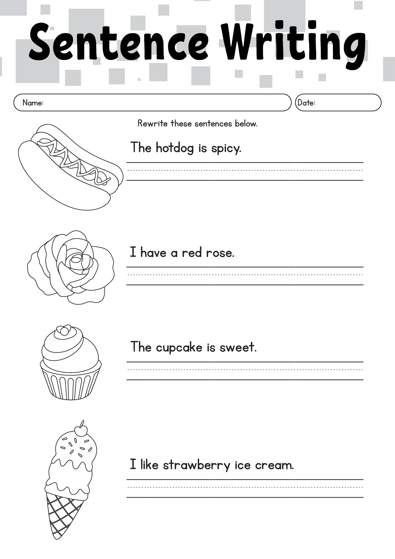 Simple Sentence Practice Sheets For Kindergarten