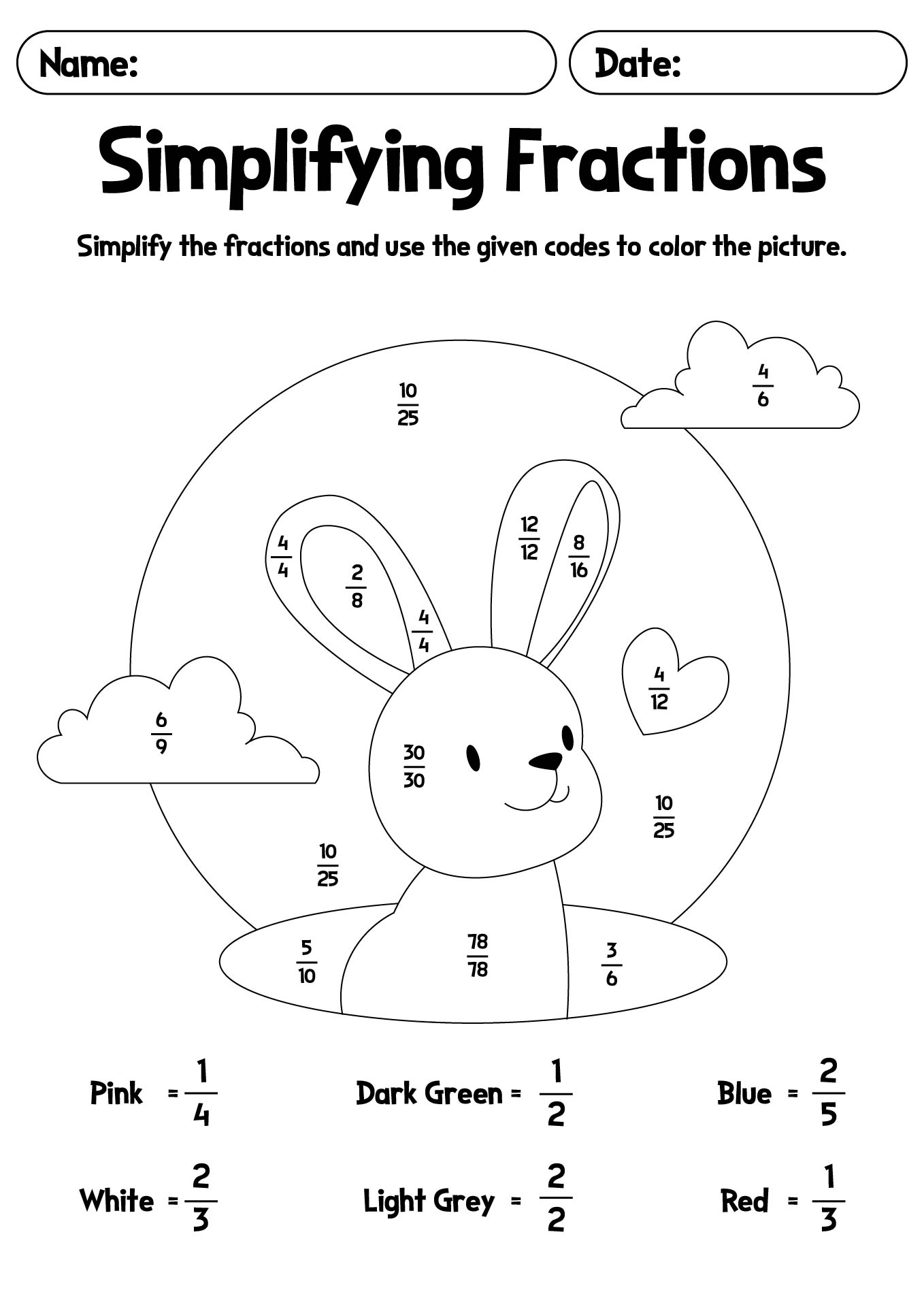 Simplifying Fractions Coloring Worksheet for Kids