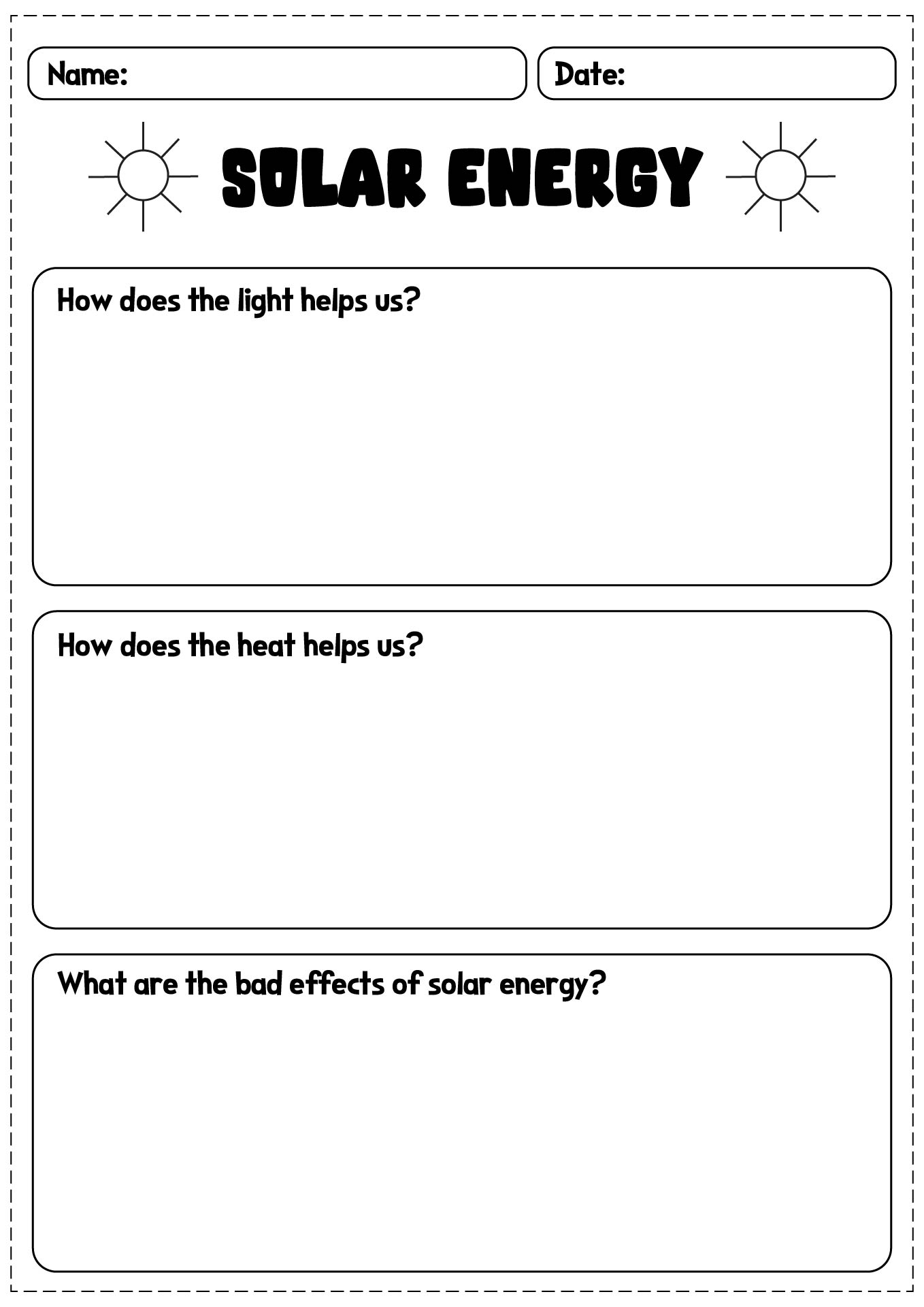 Solar Energy Light and Heat Worksheets