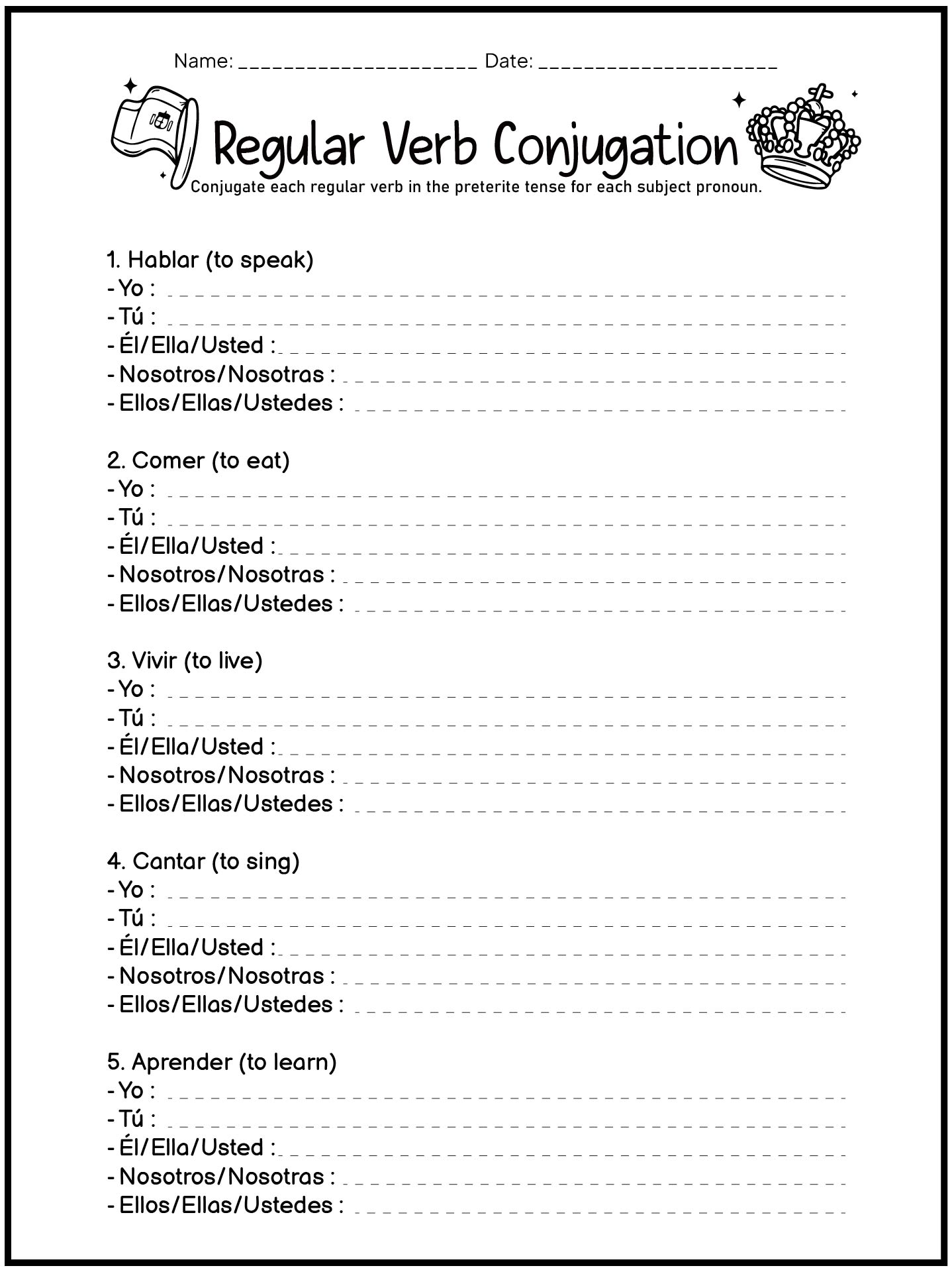 Spanish Preterite Tense Practice Worksheets