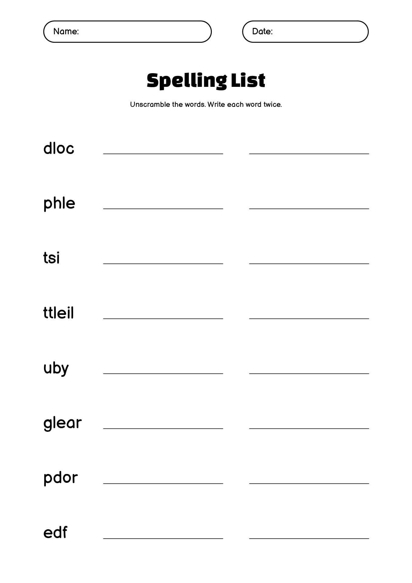 Spelling and Vocabulary Test Worksheet