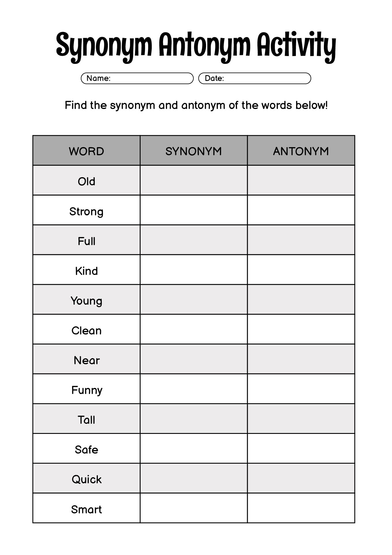 Synonym Antonym Activity Worksheets