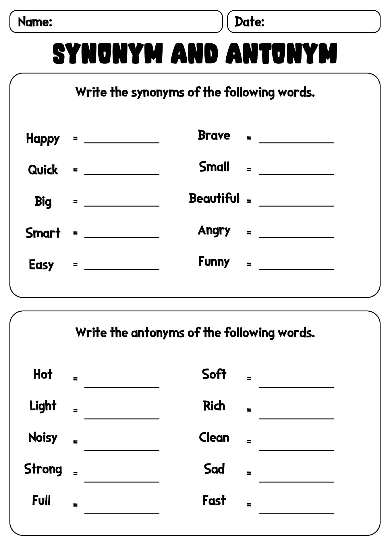 Synonym Antonym Learning Activities