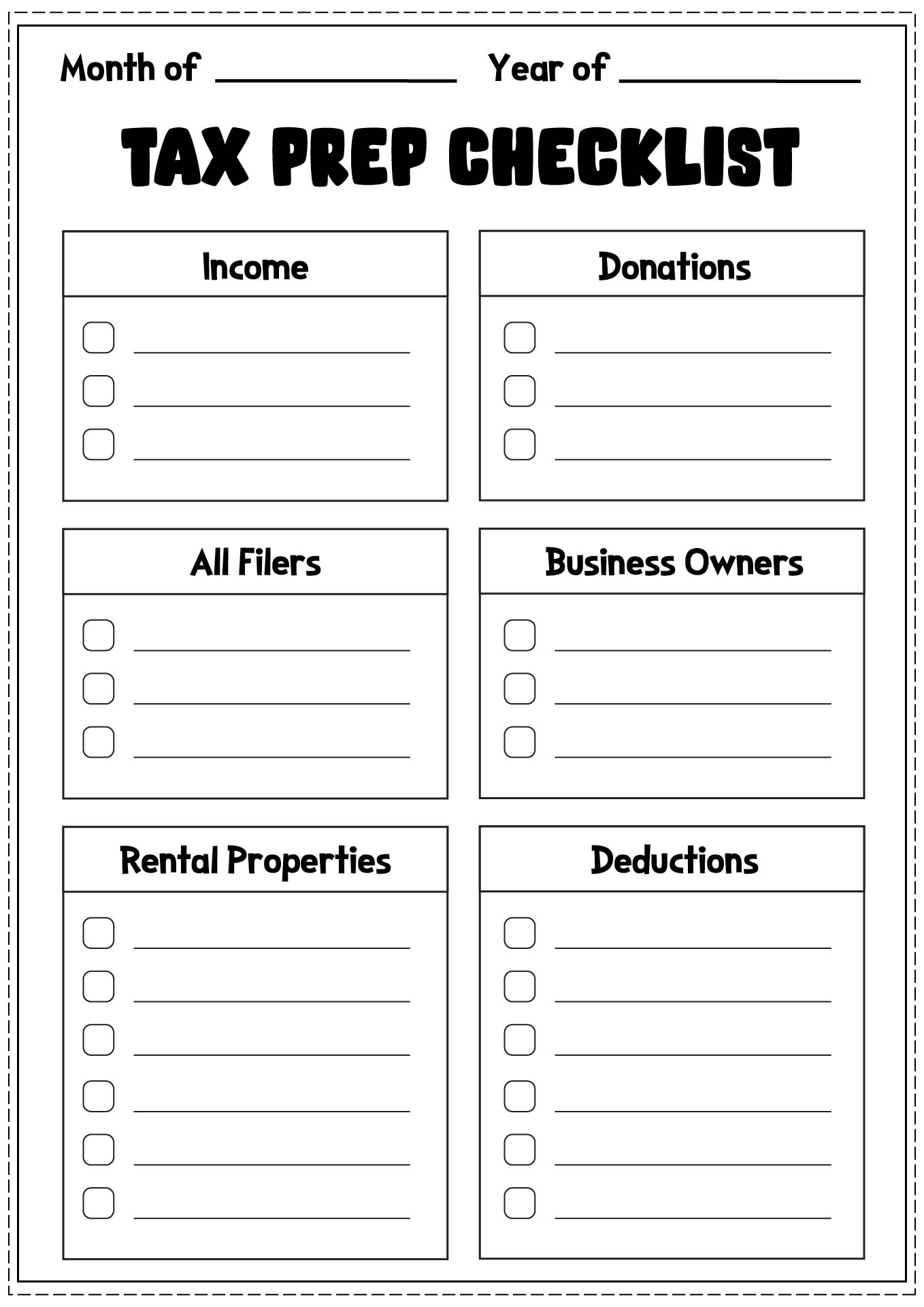 Tax Preparation Checklist Printable