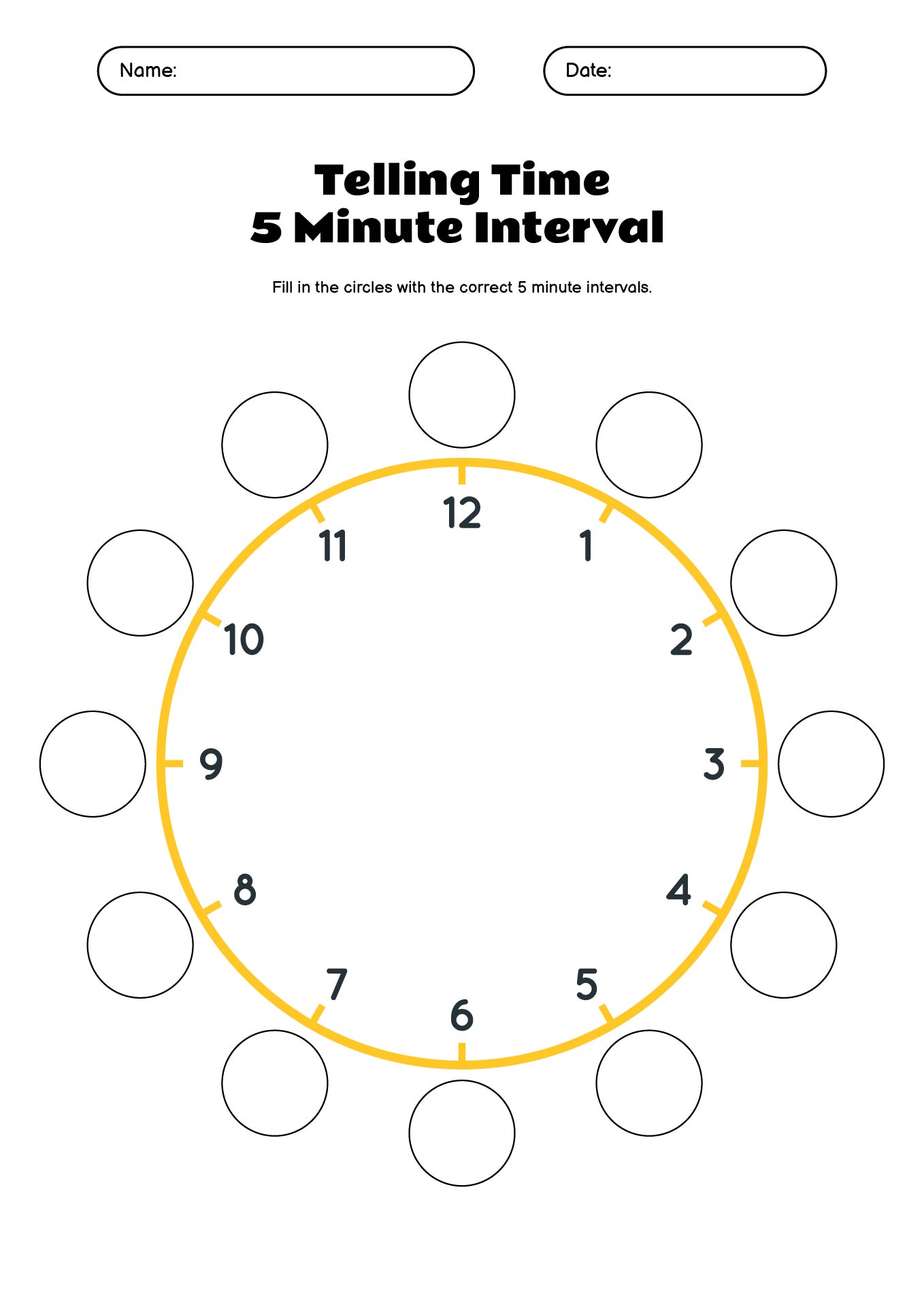 Telling Analog Time Five Minute Intervals