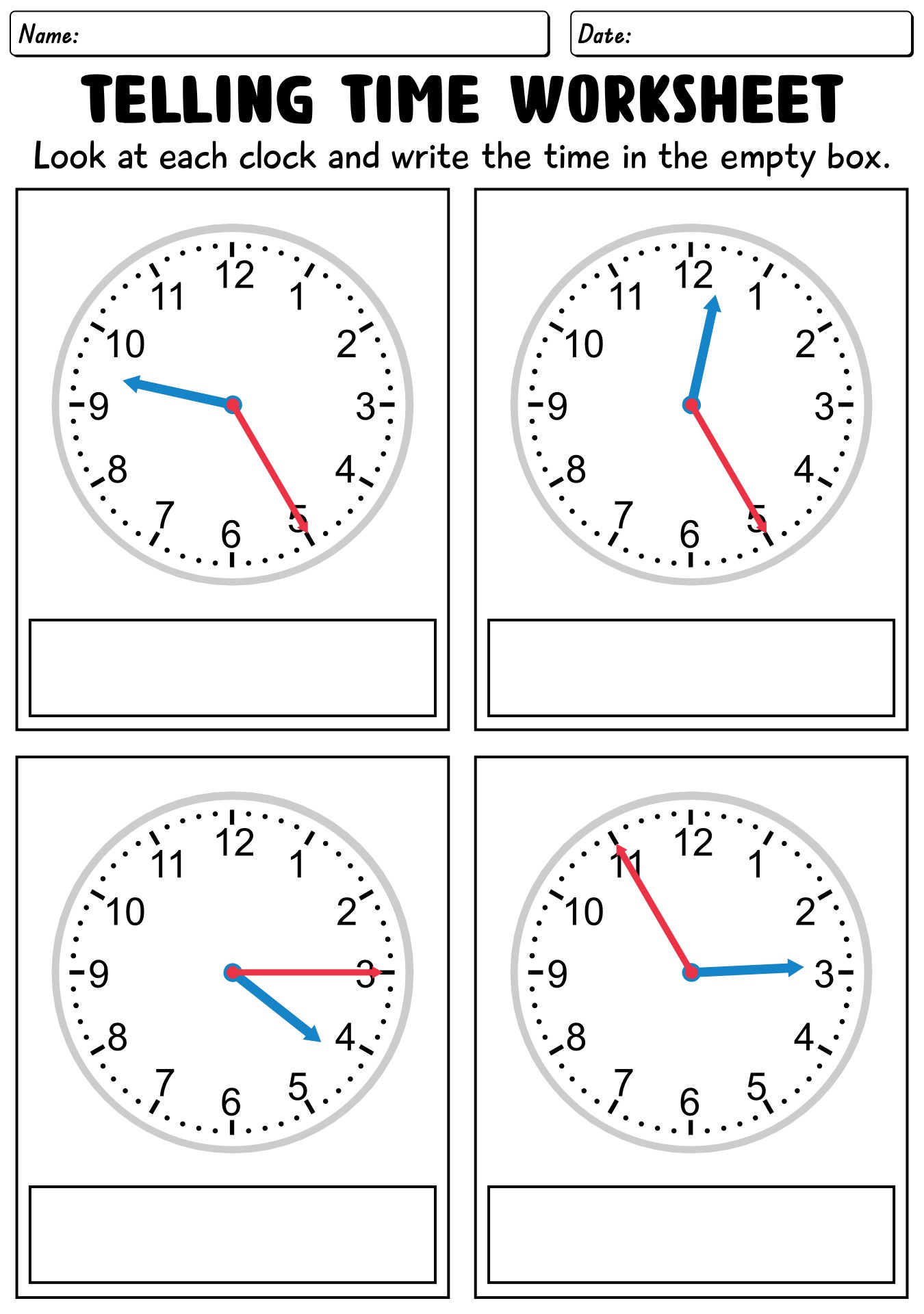 Telling Time by 5 Minute Intervals worksheets