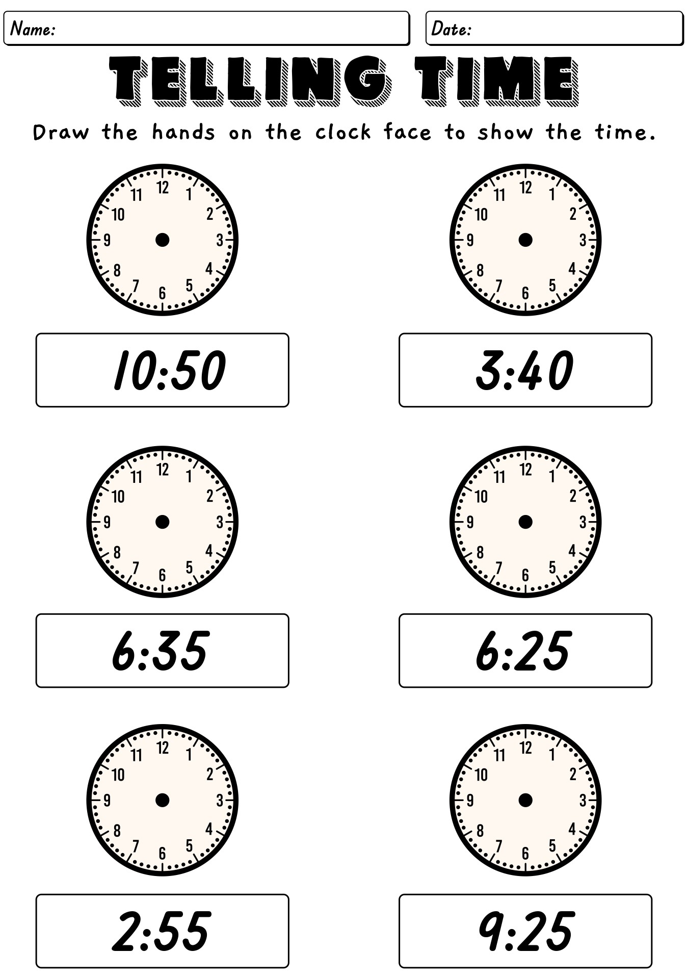 Telling Time Practice: 5-Minute Increments