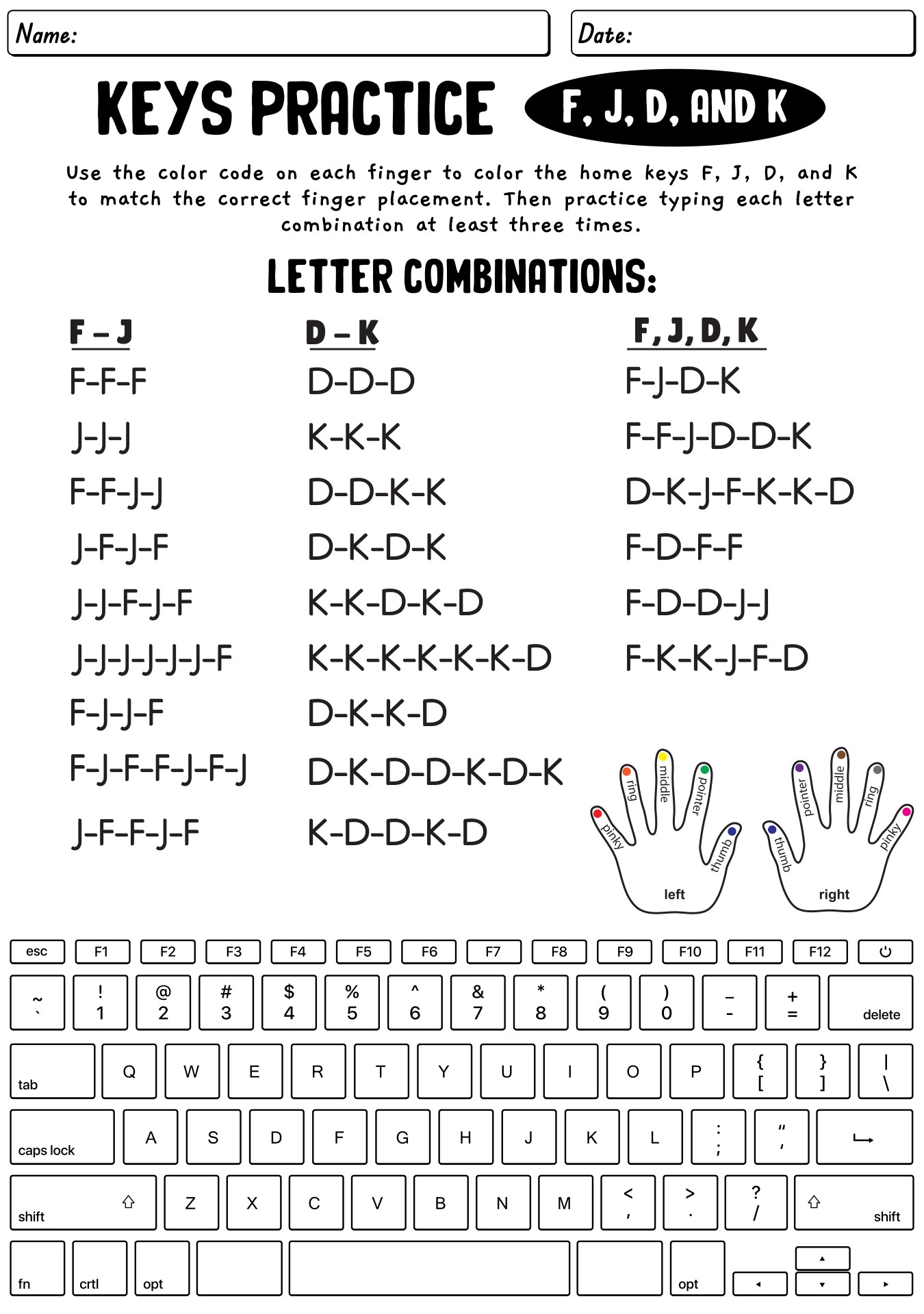 Touch Typing Practice Keyboard Worksheet