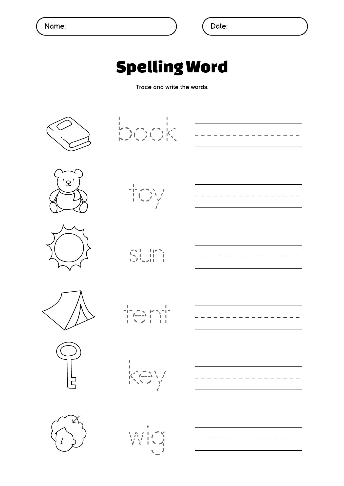 Trace and Write Spelling Words Worksheets