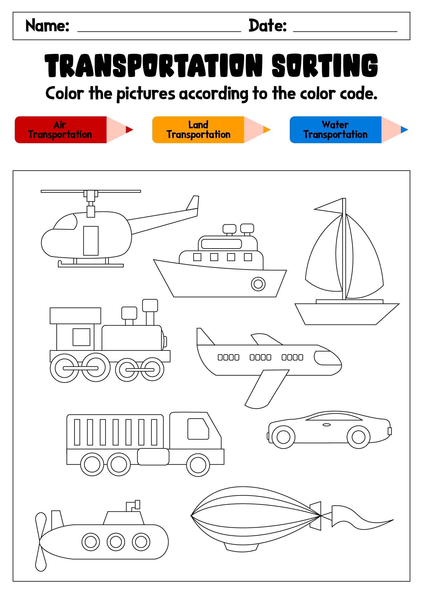 Transportation Sorting Activities for Preschool