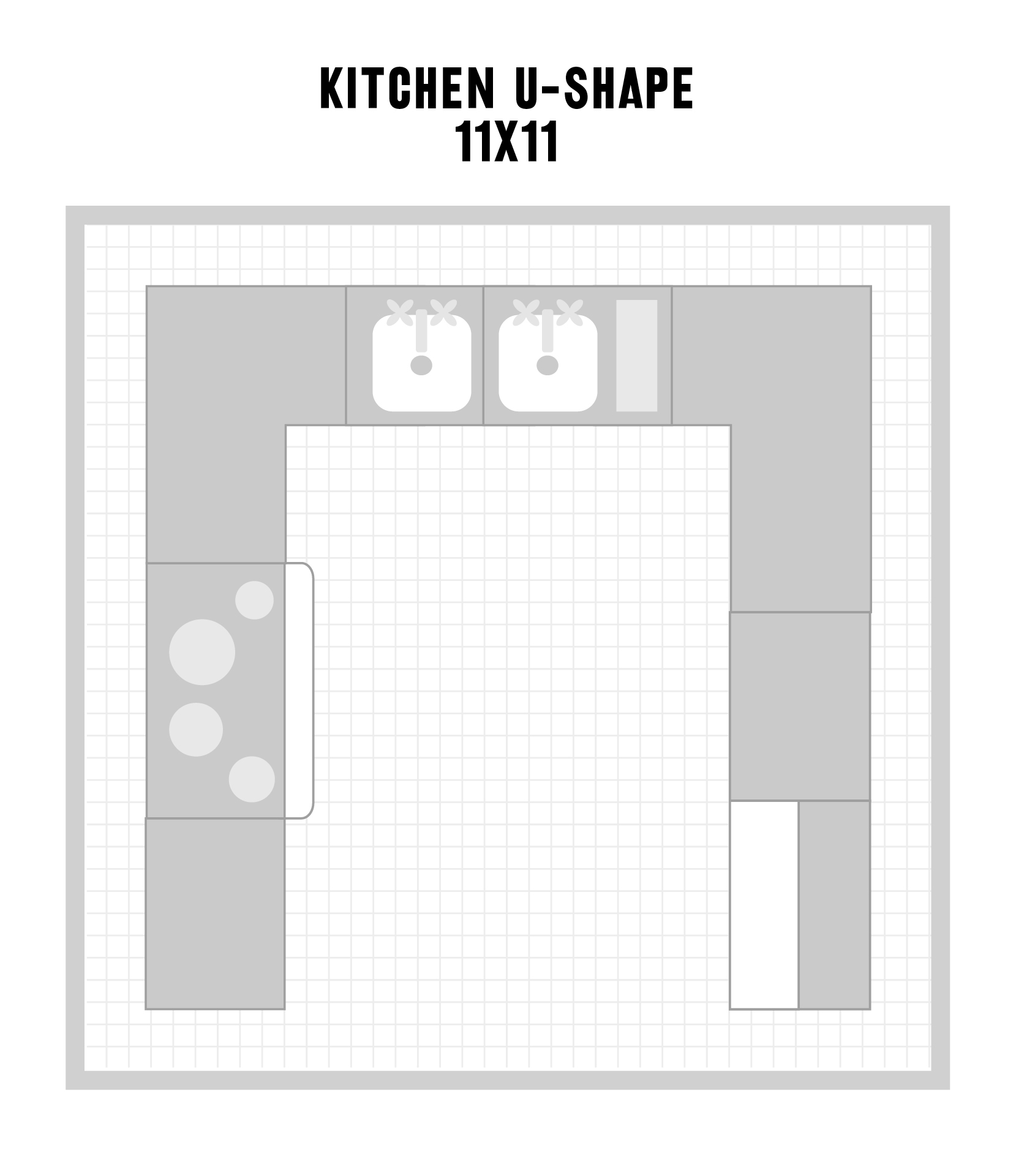 U-shape 11 x 11 Kitchen Designs