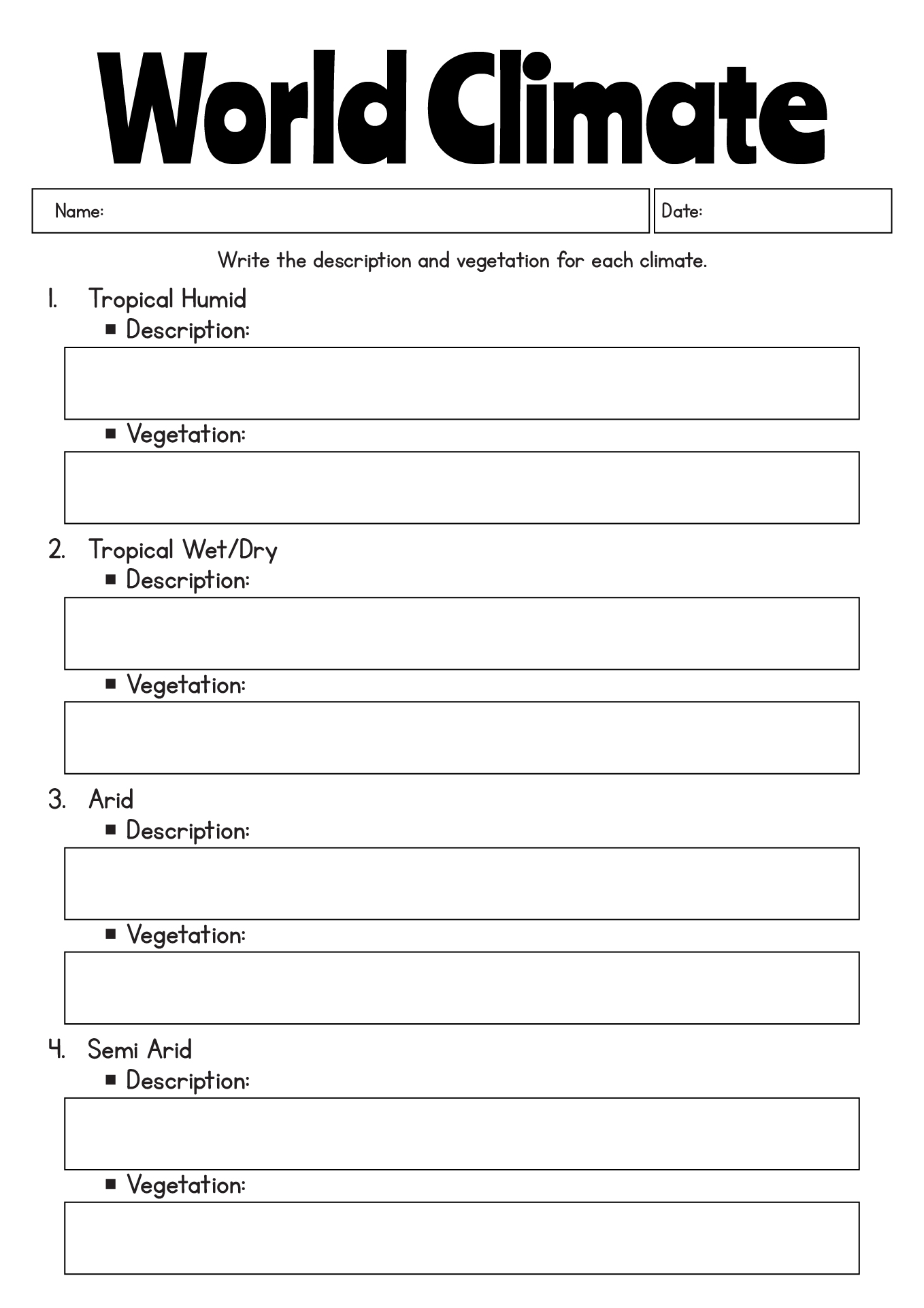 Weather And Climate Zone Study Worksheets