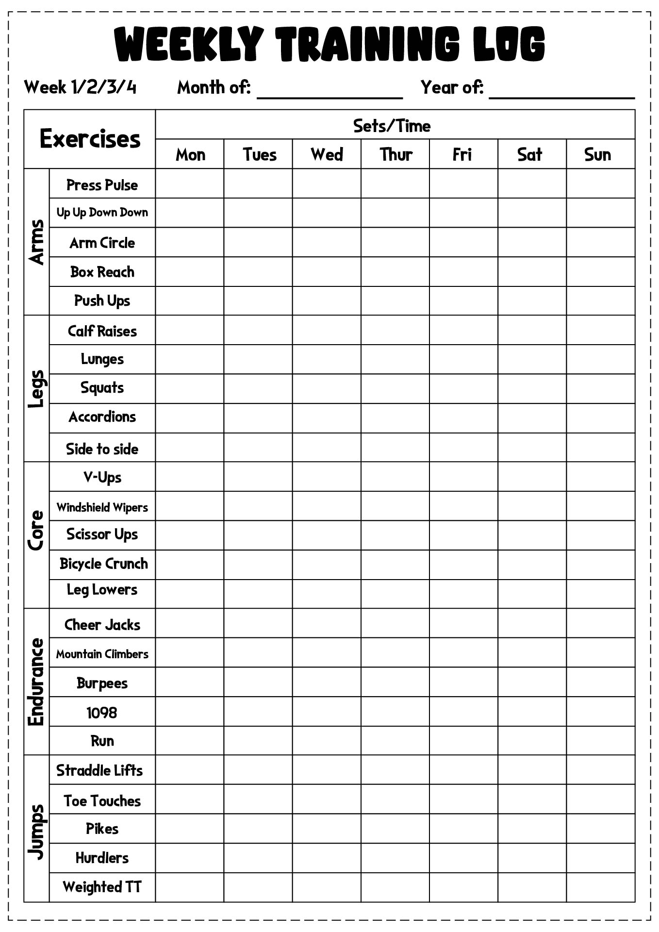 Weekly Strength Training Log