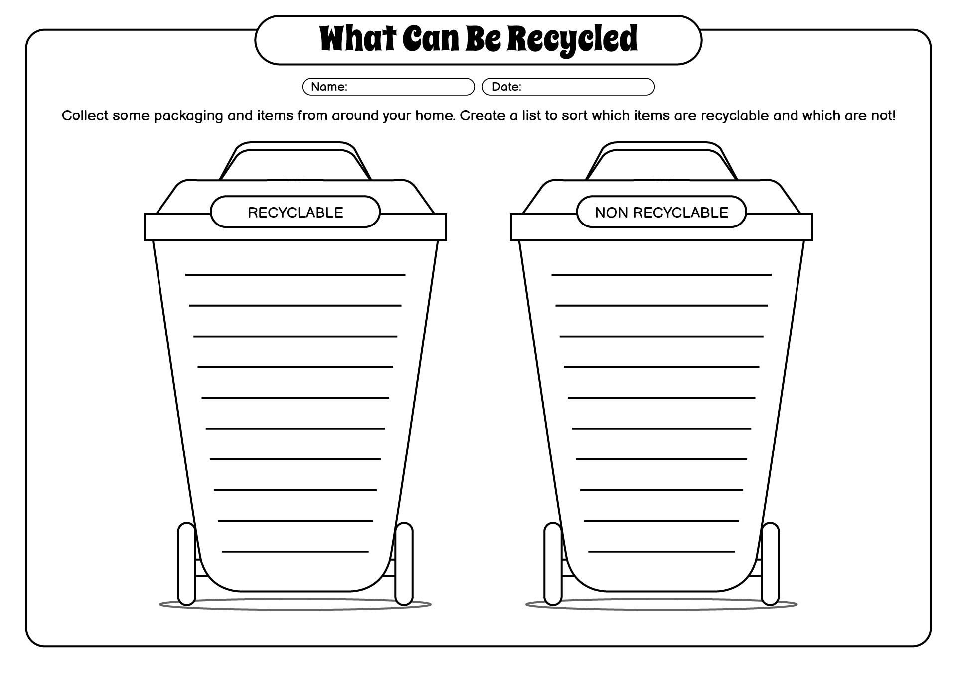 What Can Be Recycled Activity Sheet