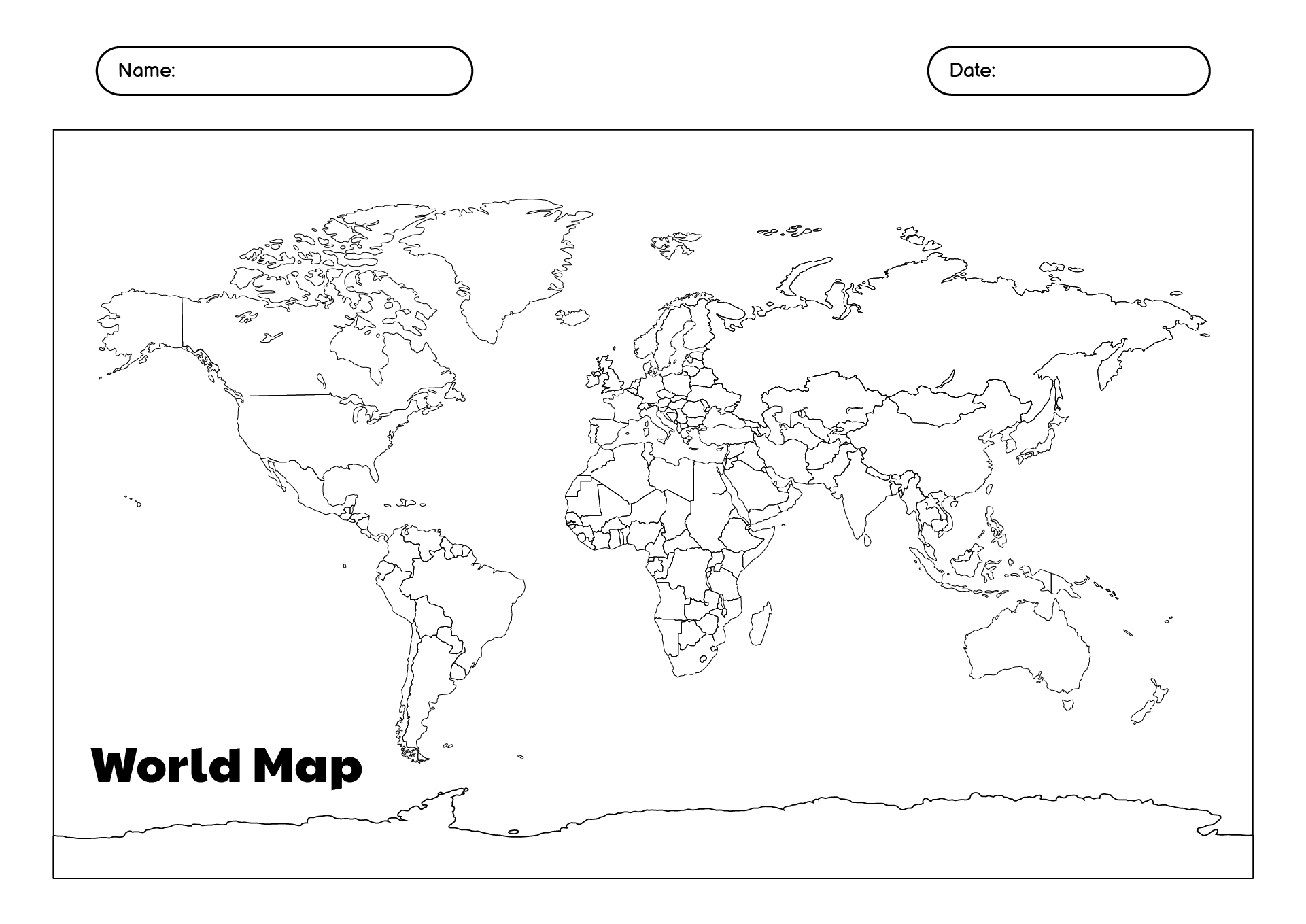 World Map Printable Worksheets for Kids