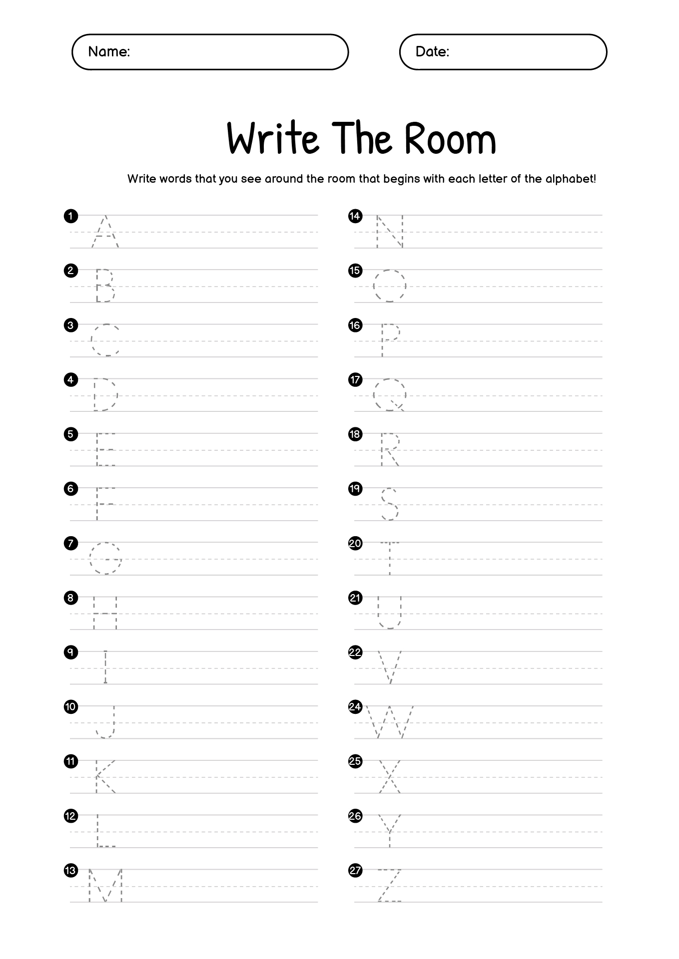 Write the Room Activities in Kindergarten