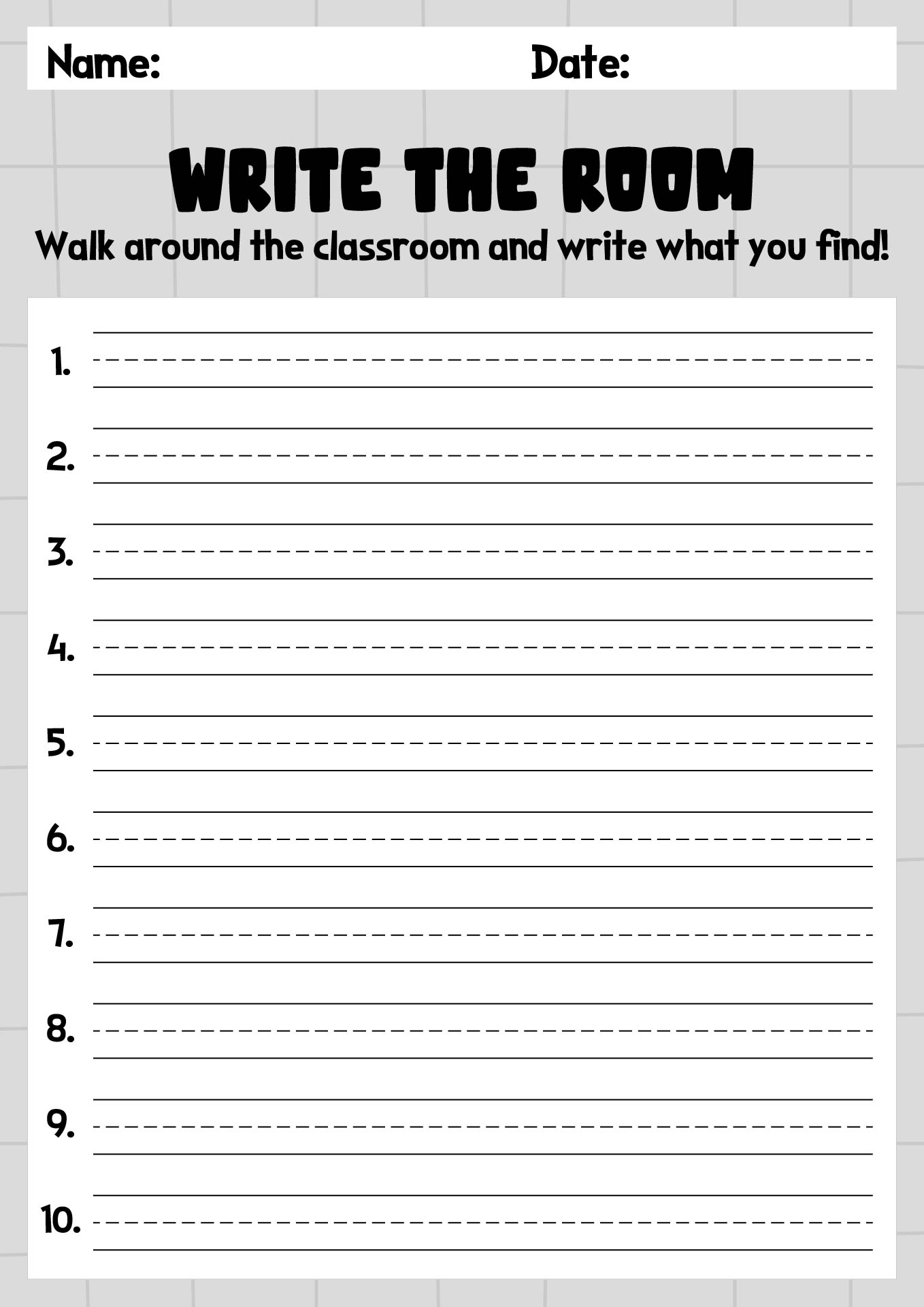 Write the Room Classroom Activity Sheets