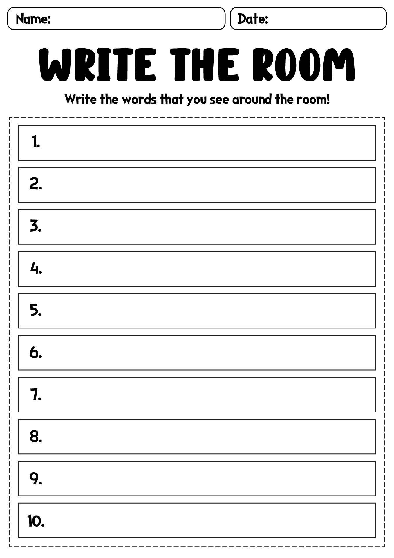 Write the Room Kindergarten Practice Worksheets