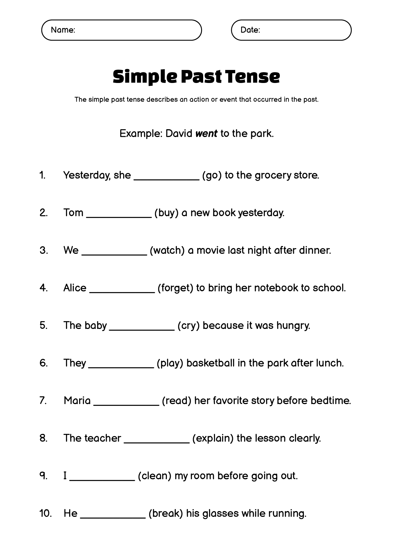 12 Verb Tenses Practice Worksheets