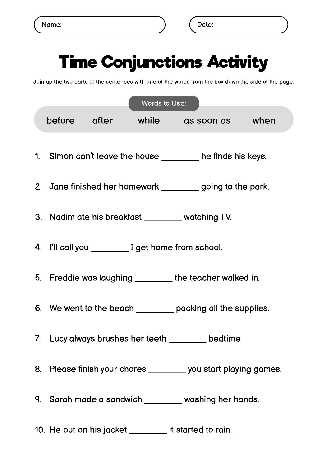 Connectives Spelling Activity