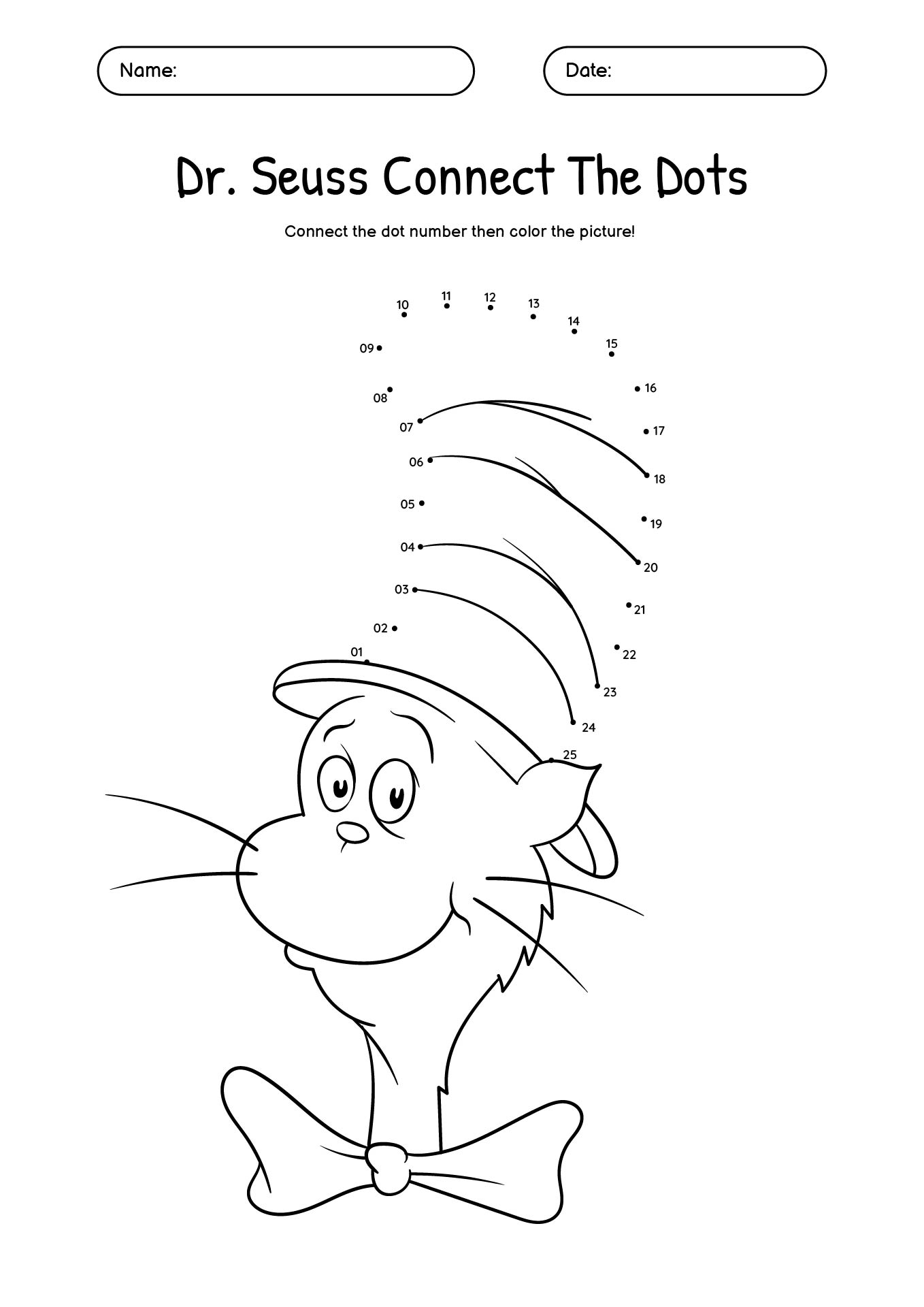 Dr. Seuss Characters Dot-to-Dot Sheets