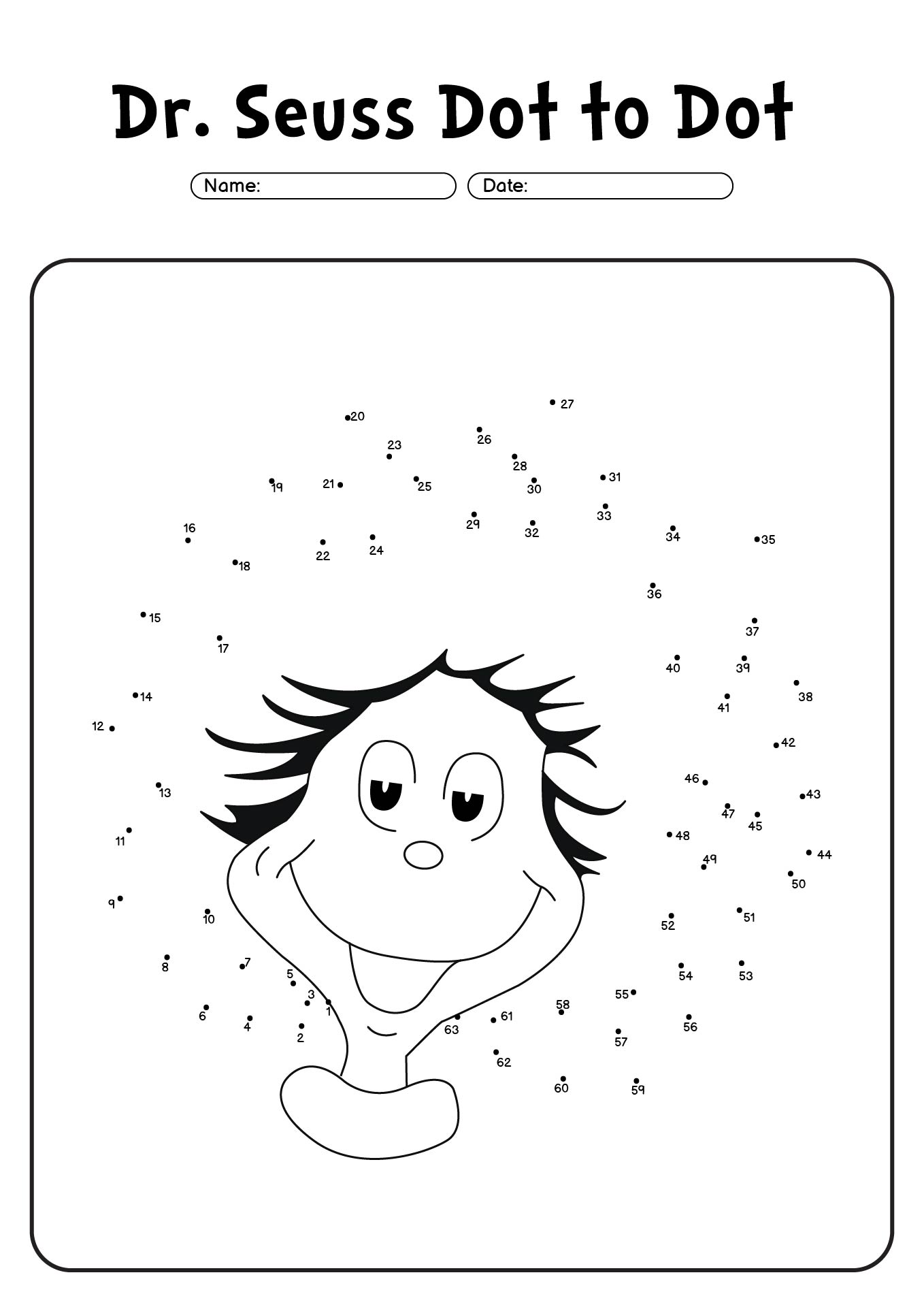 Dr. Seuss Themed Dot to Dot Activity Sheets