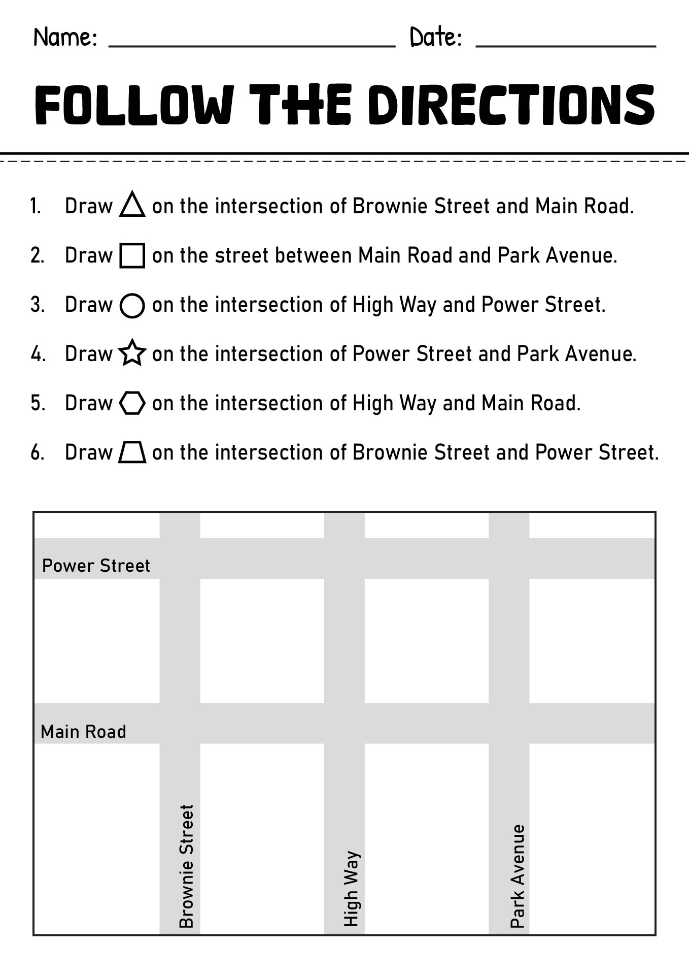 Following Directions Worksheet for Kids