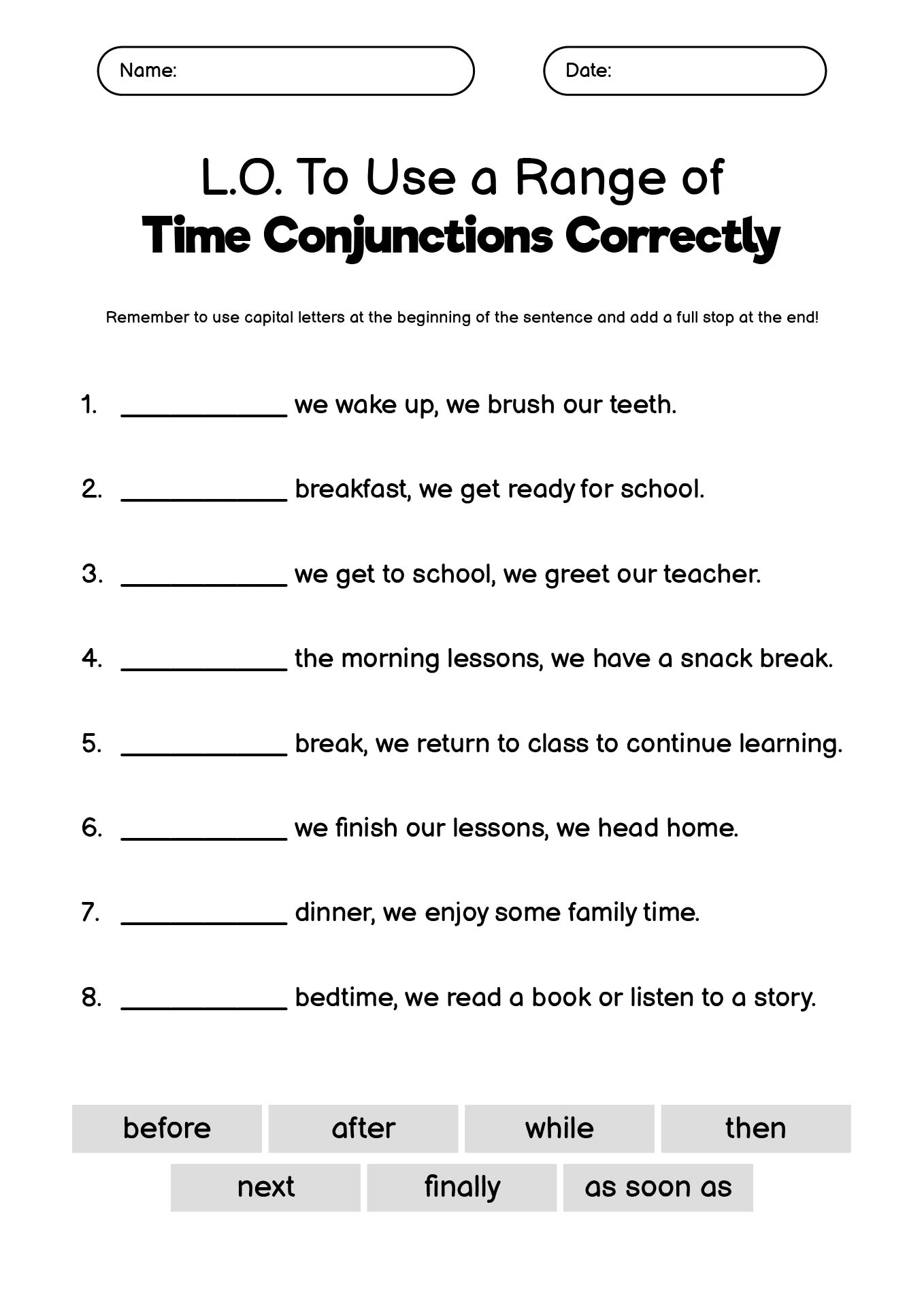 Identifying Time Connectives Activities