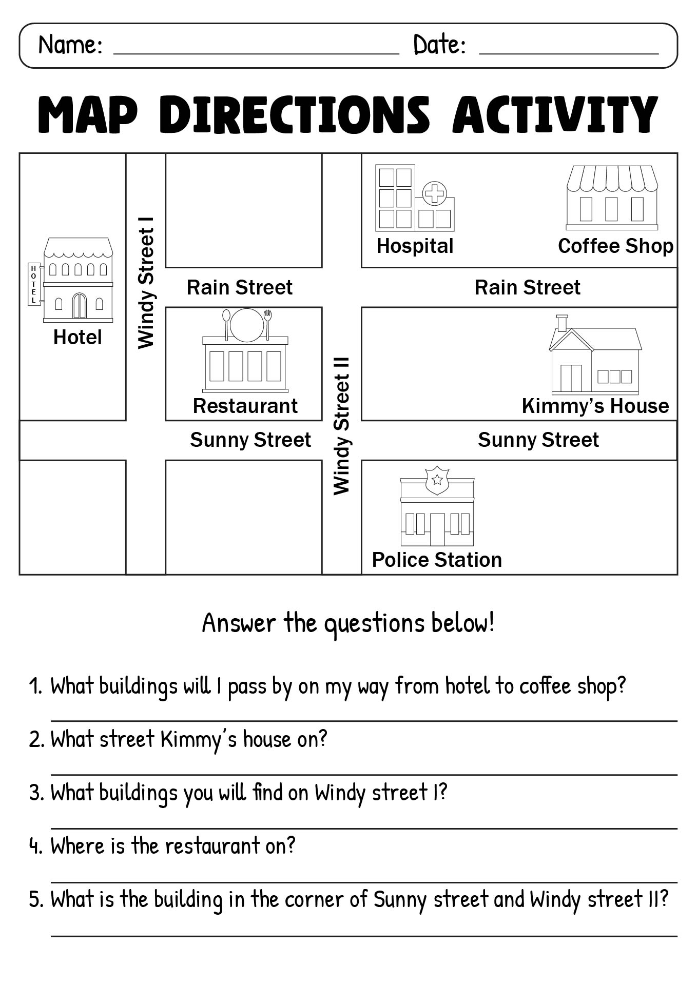 Map Directions Activity Sheet