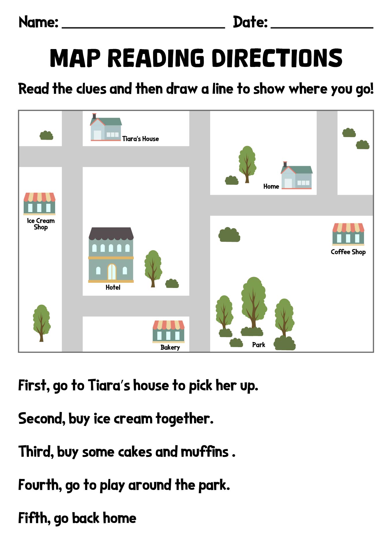 Map Reading Directions Worksheet