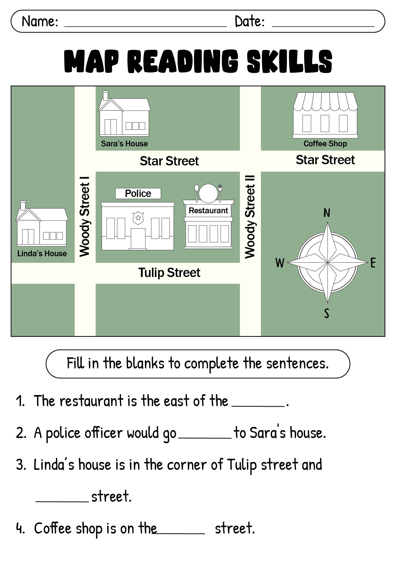 Map Reading Skills Worksheet for Students